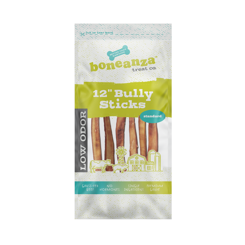 Boneanza Treat Co. Low Odor Standard Bully Stick 12" 6pk - Mutts & Co.