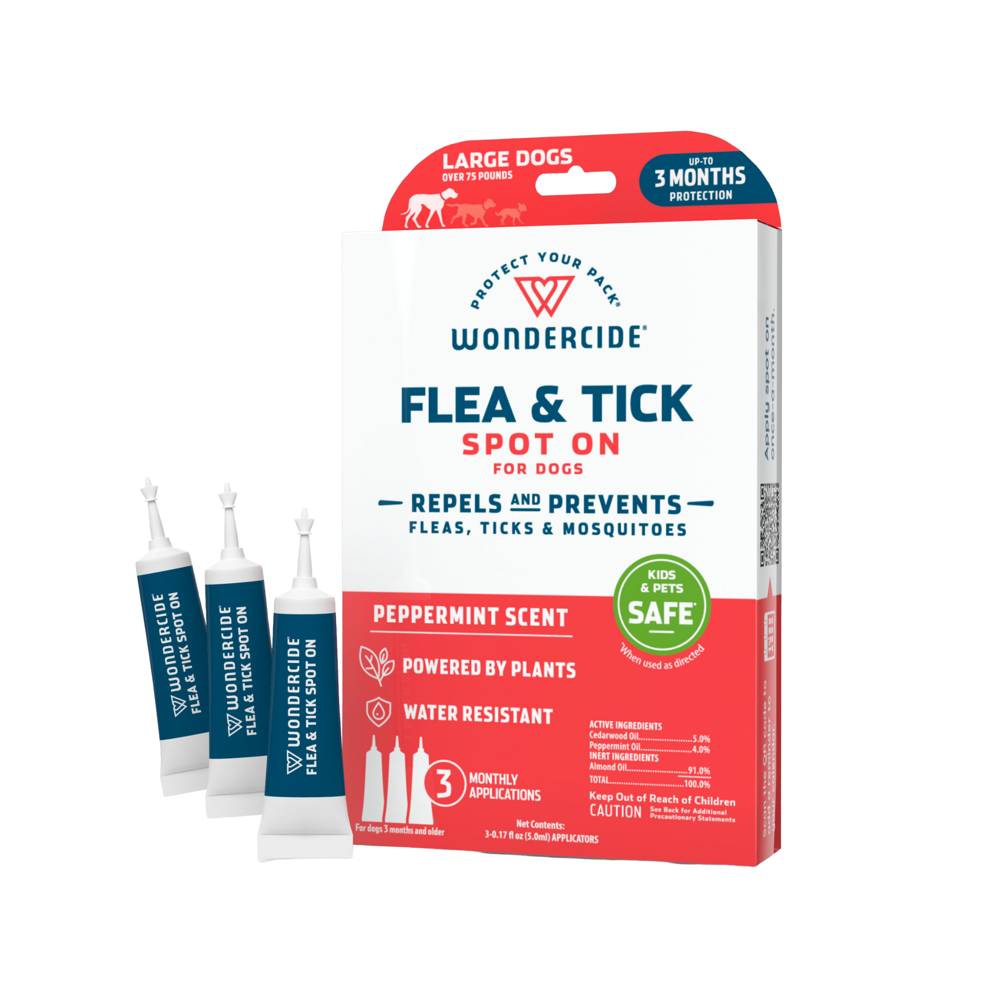 Wondercide 3 Tubes Spot On Peppermint Flea & Tick For Large Dogs - Mutts & Co.