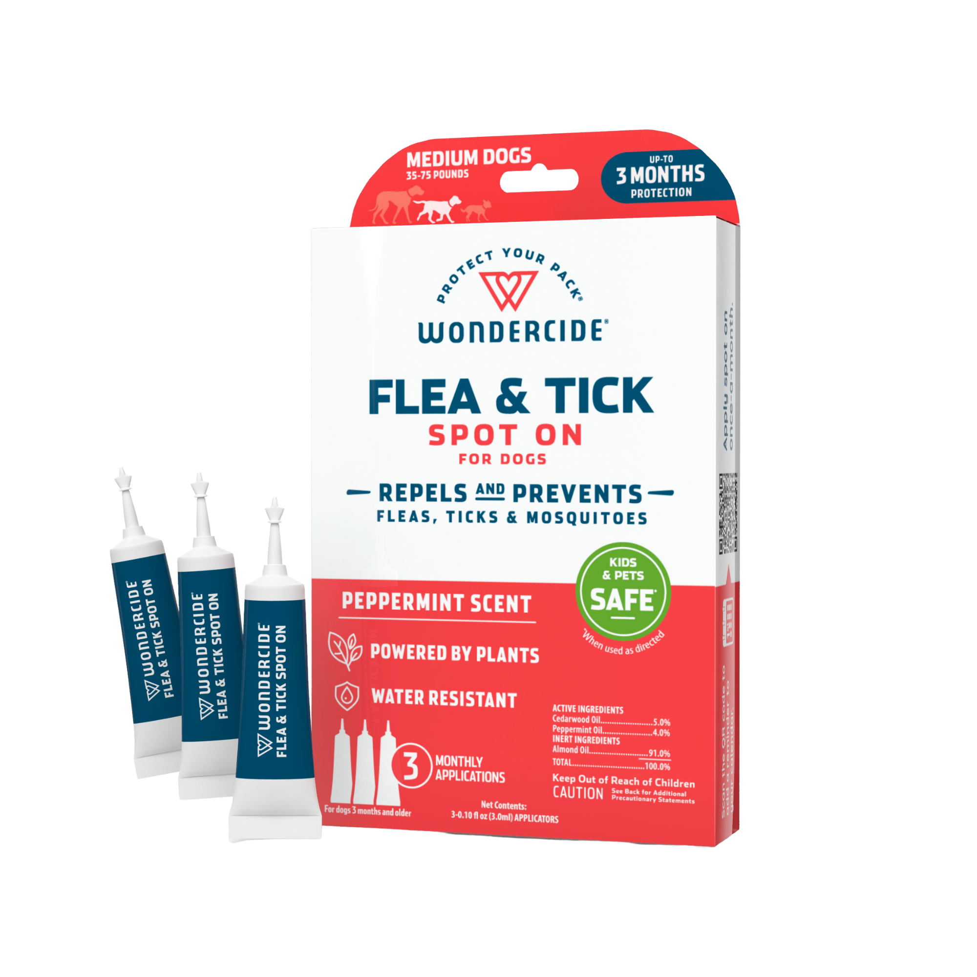 Wondercide 3 Tubes Spot On Peppermint Flea & Tick For Medium Dogs - Mutts & Co.