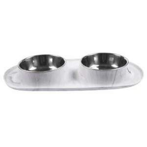 Messy Mutts Silicone Double Feeder Dog Bowl Marble - Mutts & Co.