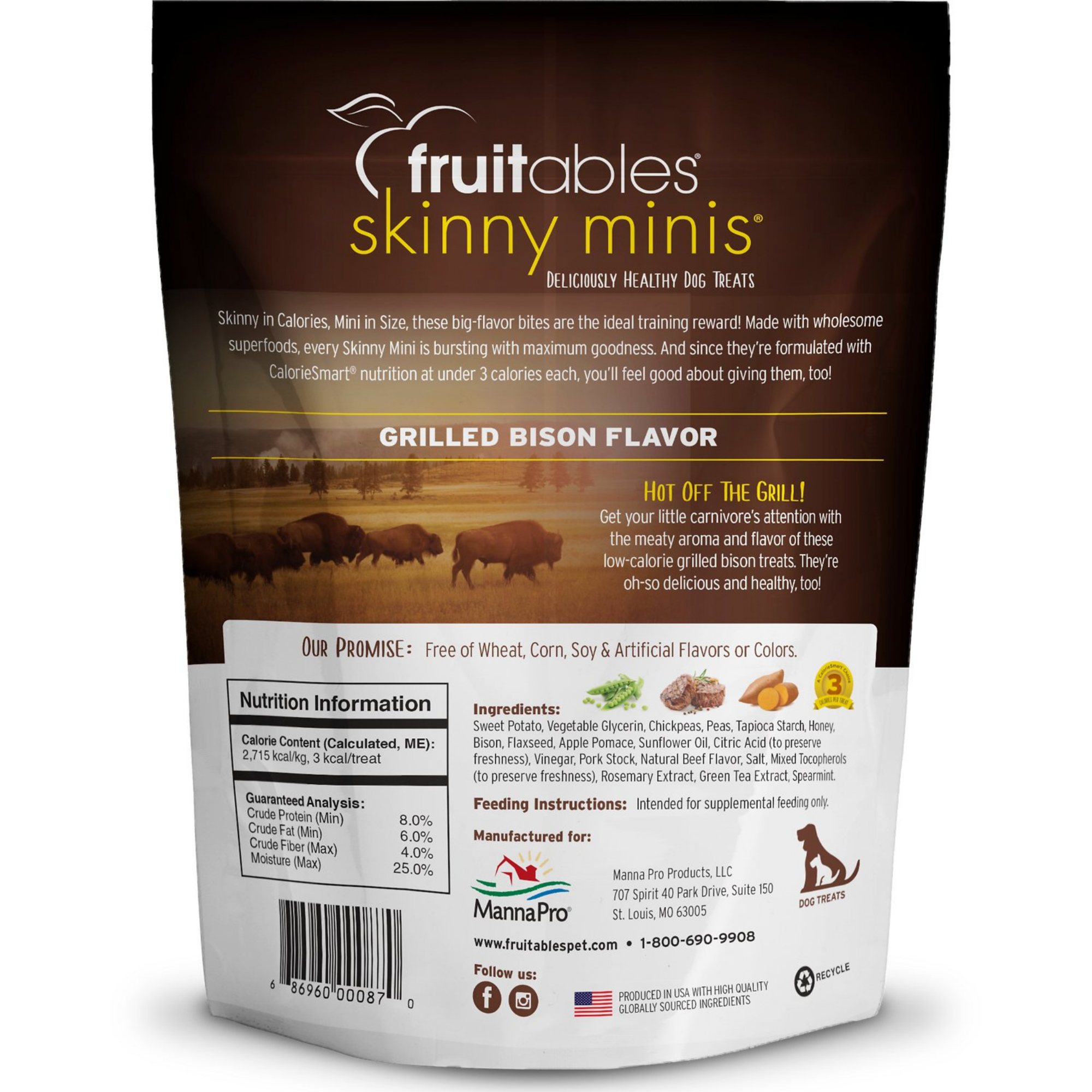 Fruitables Skinny Minis Grilled Bison Flavor Soft & Chewy Dog Treats 5oz - Mutts & Co.