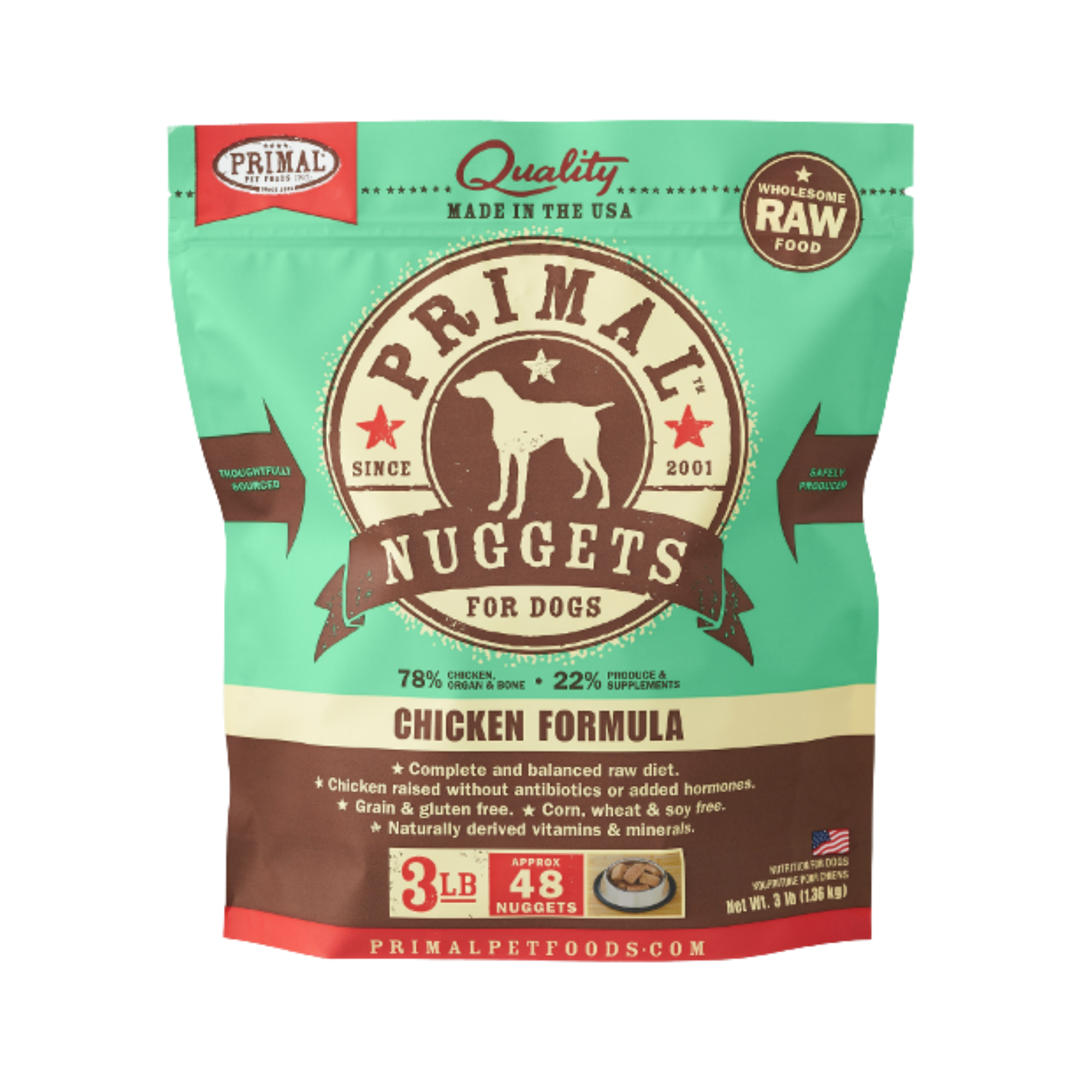 Primal Nuggets Chicken Formula Frozen Raw Dog Food 3 lbs