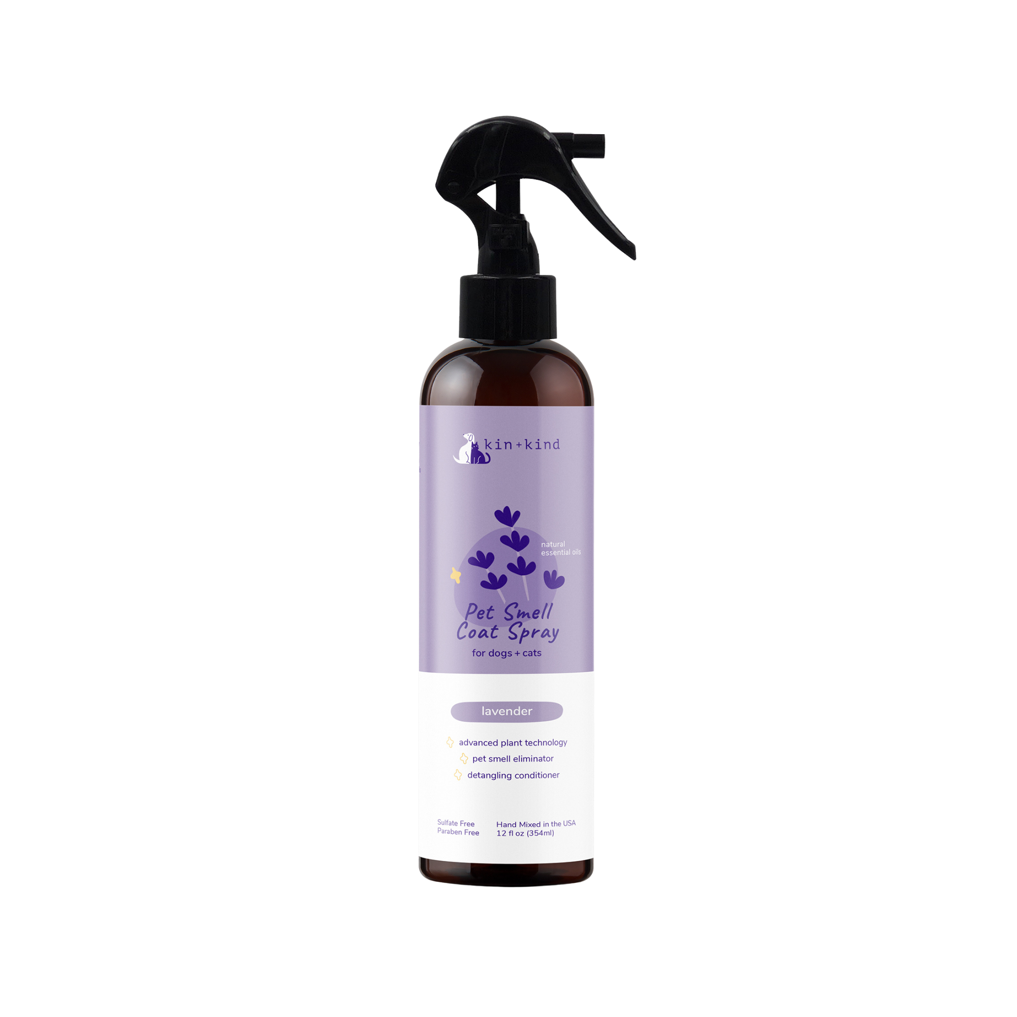Kin + Kind Lavender Natural Coat Spray for Dog & Cat Smells, 12 oz - Mutts & Co.