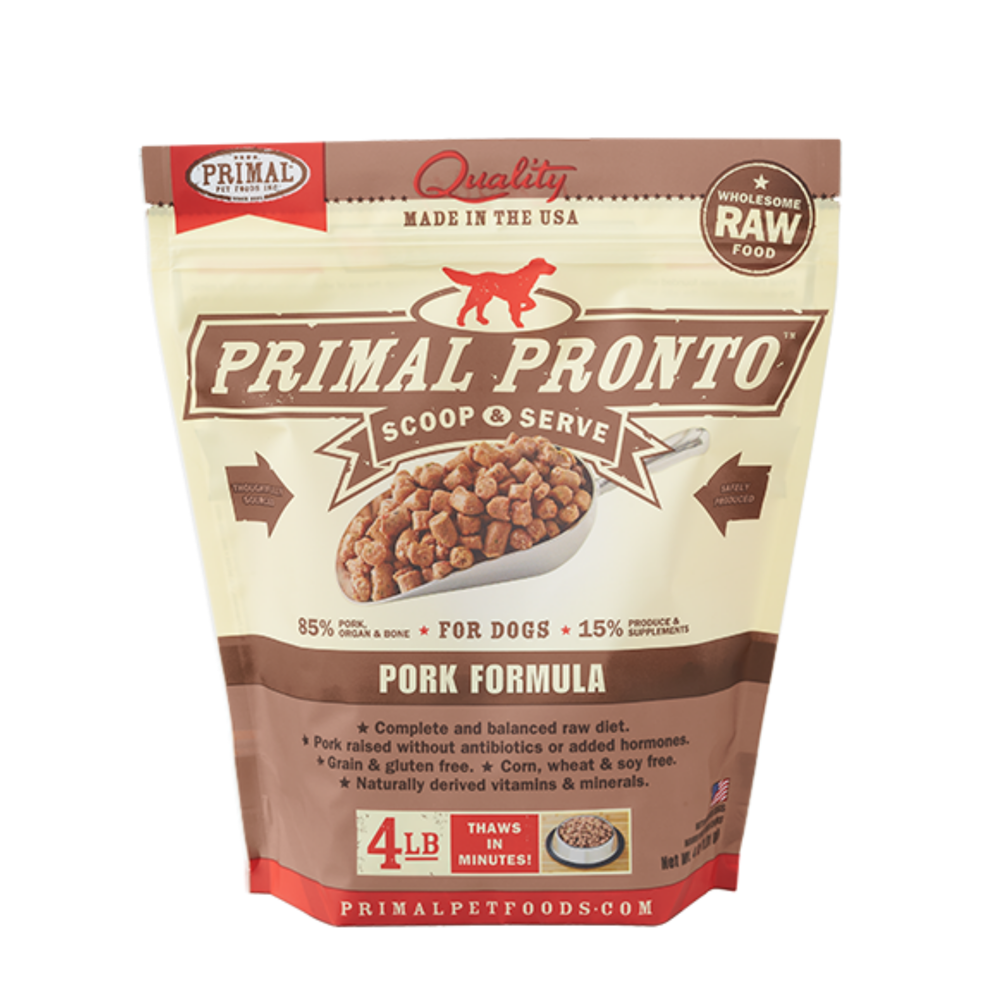 Primal Pronto Pork Formula Raw Frozen Dog Food 4lb - Mutts & Co.