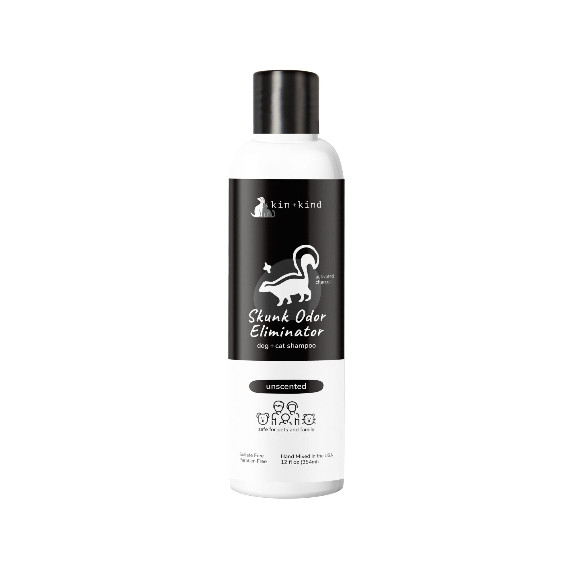 Kin + Kind Skunk Odor Eliminator Natural Shampoo for Dogs & Cats Unscented, 12 oz - Mutts & Co.