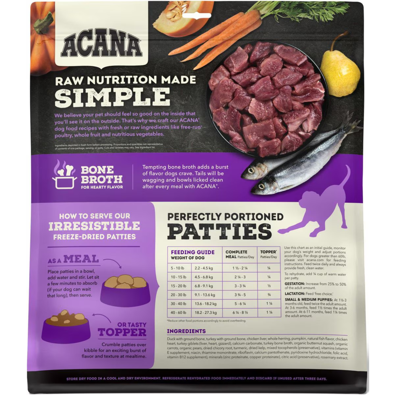 Acana Duck Recipe Patties Grain-Free Freeze-Dried Dog Food & Topper 14-oz