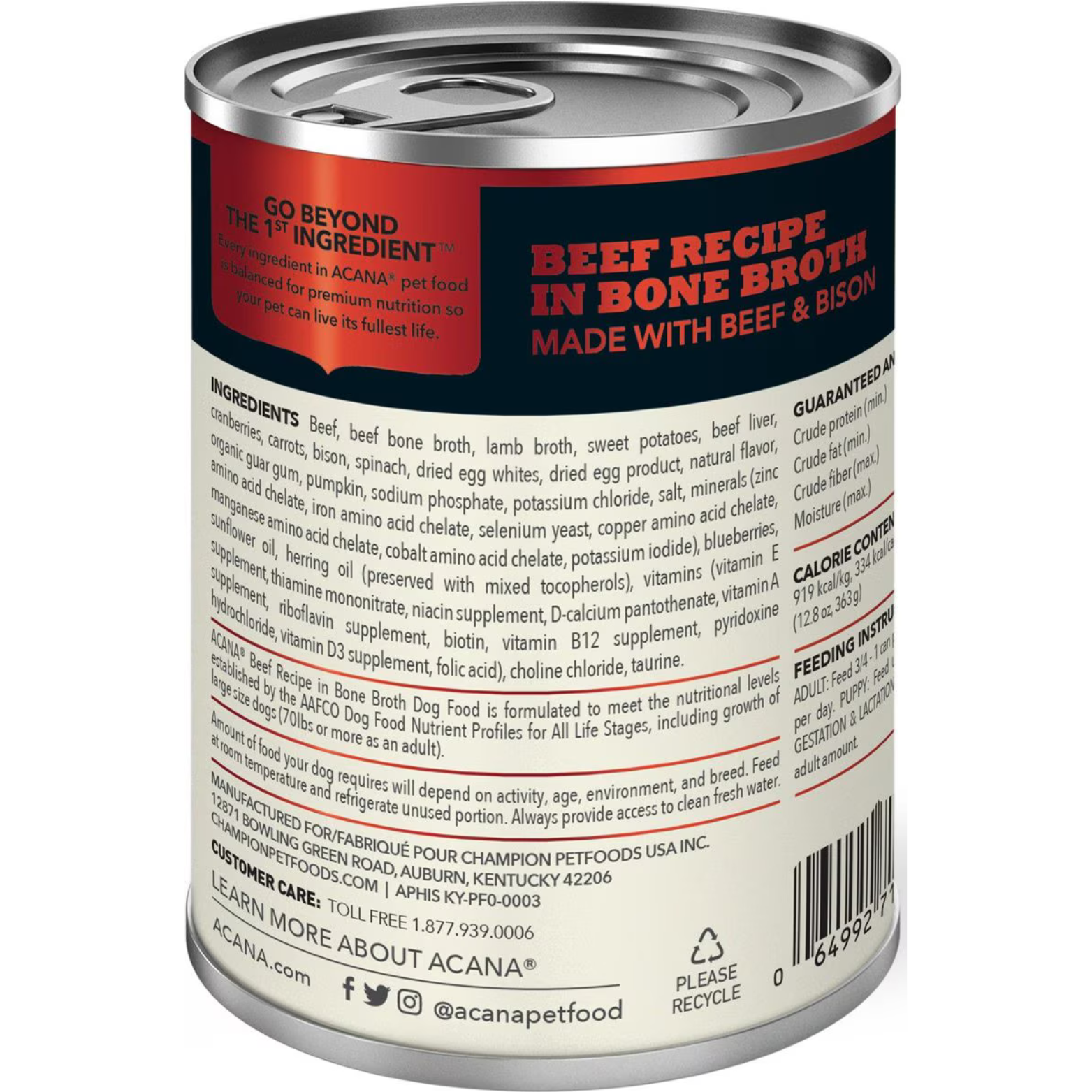 Acana Premium Chunks Beef Recipe in Bone Broth Canned Dog Food, 12.8-oz