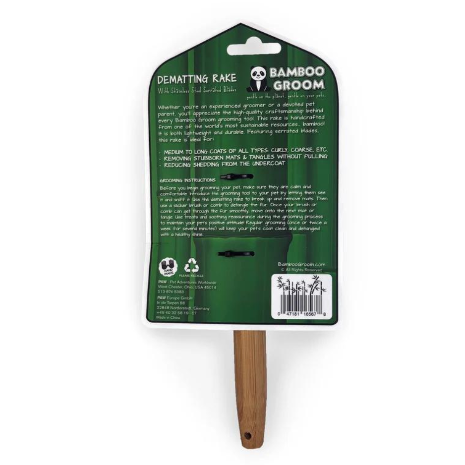 Bamboo Groom Dematting Rake with Stainless Steel Serrated Blades
