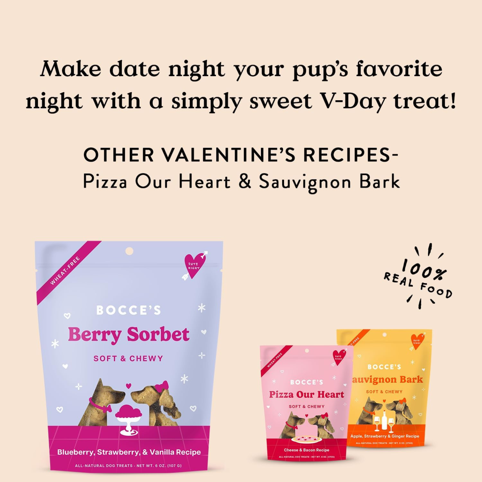 Bocce's Bakery Valentine's Soft & Chewy Berry Sorbet Wheat Free Dog Treats 6 oz