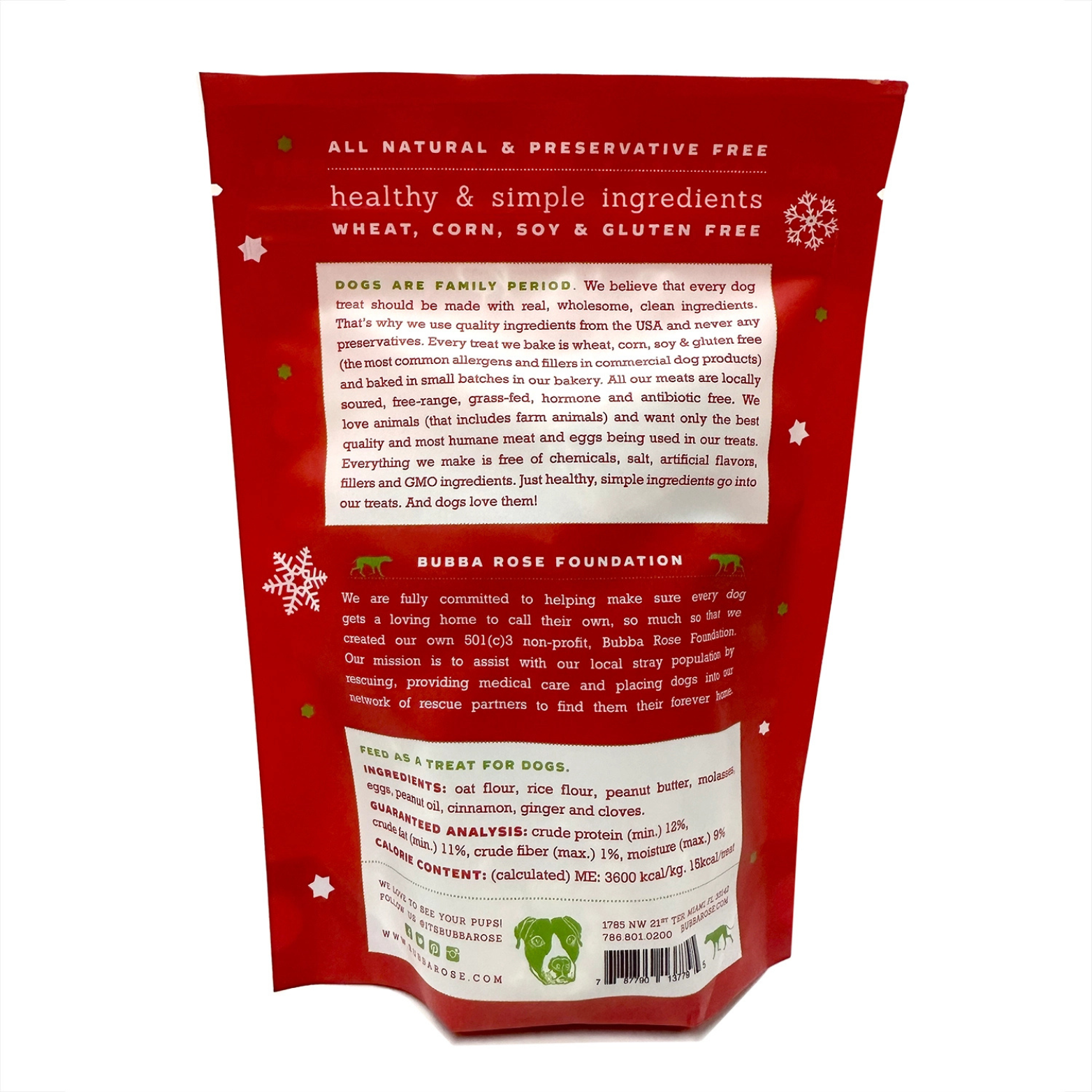 Bubba Rose Biscuit Co. Santa Snacks Biscuit Bag Holiday Dog Treats 3.5 oz