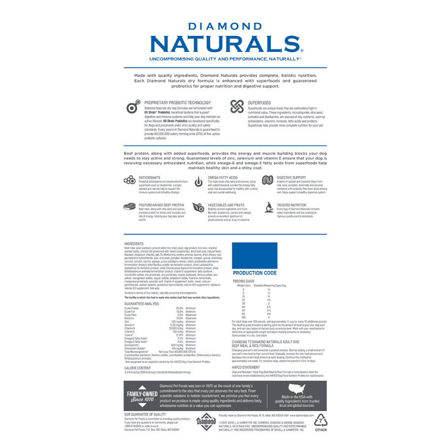 Diamond Naturals Beef Meal Rice Formula Adult Dry Dog Food 40 lbs