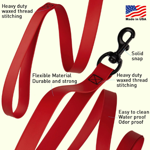 Dogline Biothane Waterproof Multi-Handle Dog 6' Lead Red