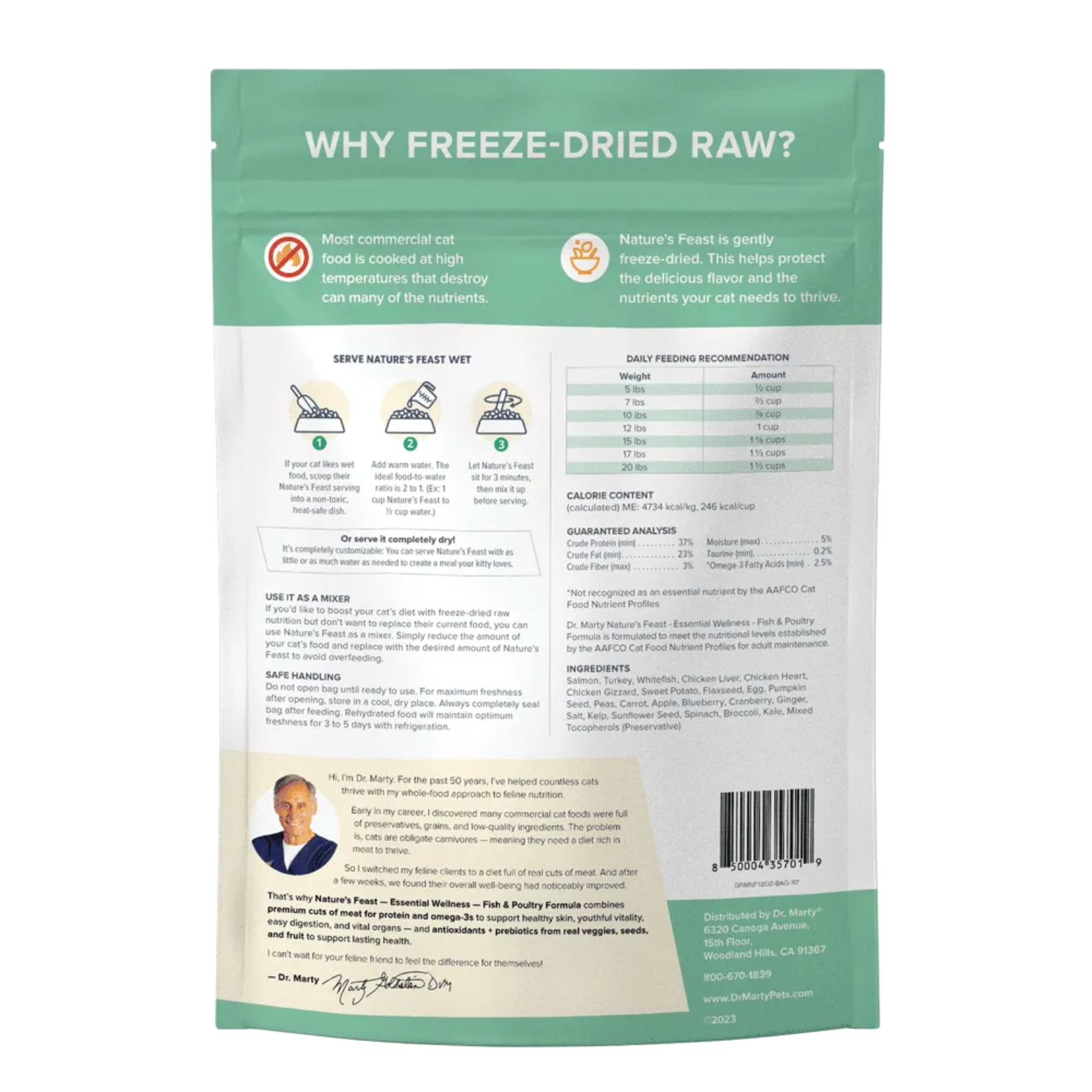 Dr. Marty Freeze Dried Raw Cat Food Fish & Poultry Essential Wellness Nature's Feast 12 oz