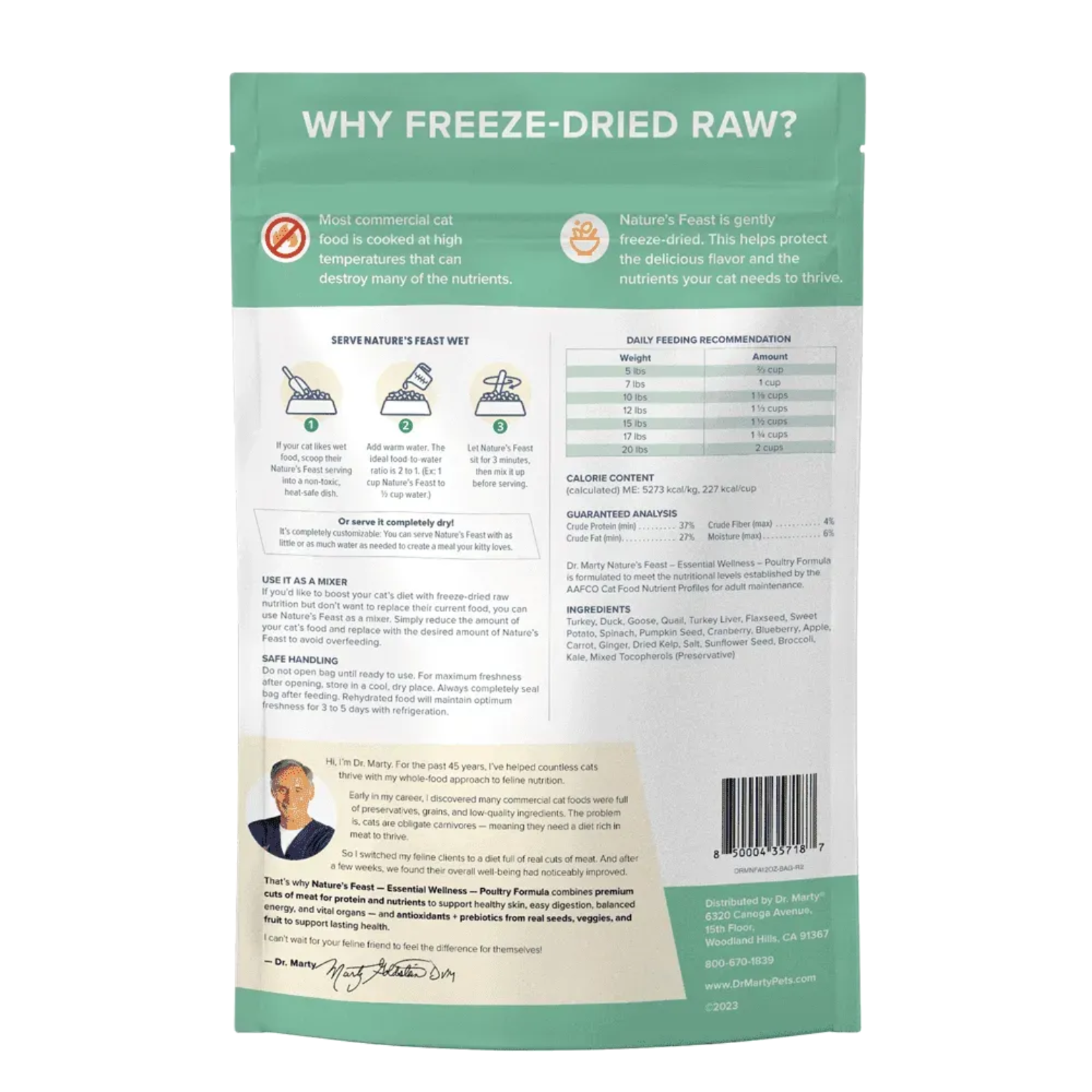 Dr. Marty Freeze Dried Raw Cat Food Poultry Nature's Feast 12 oz