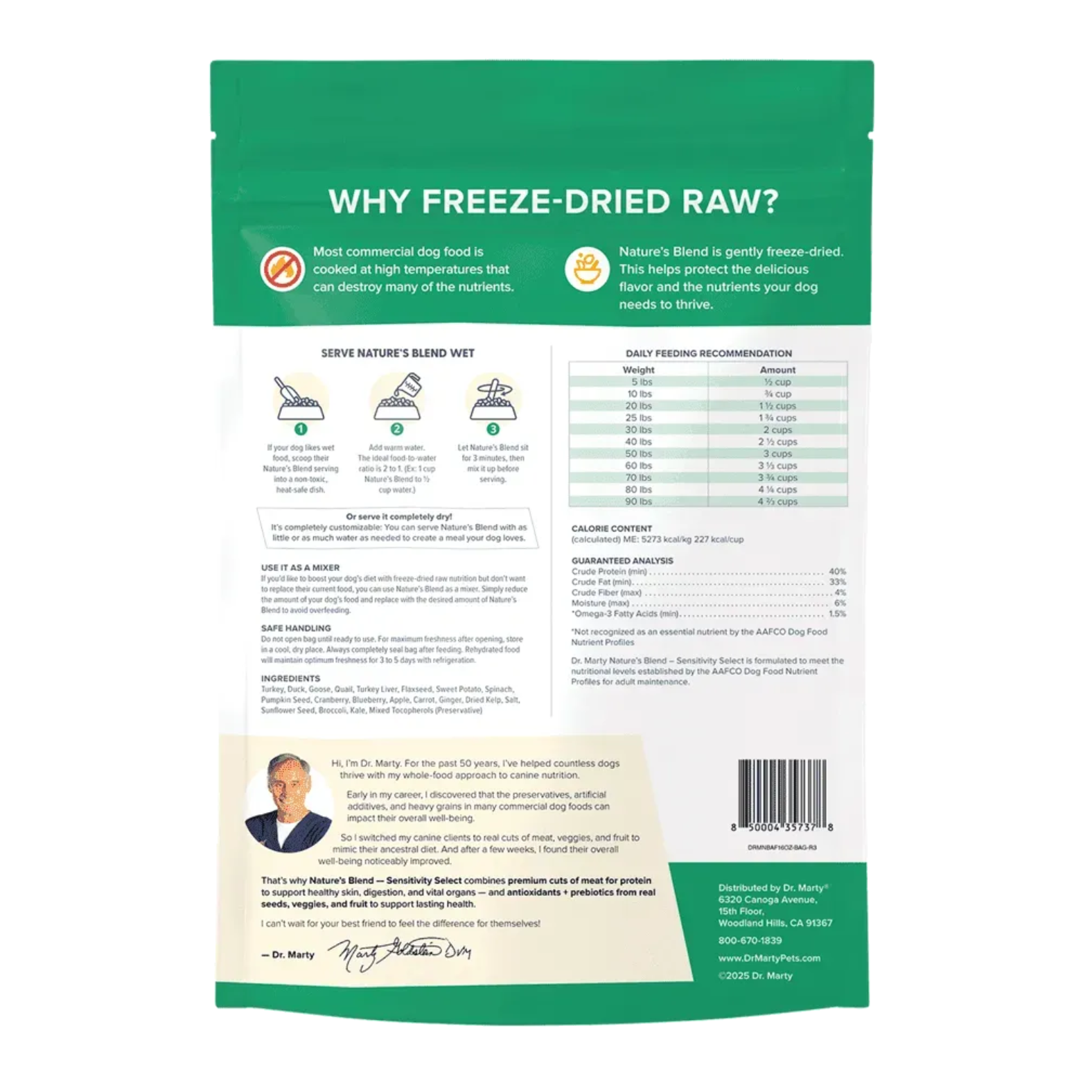 Dr. Marty Freeze Dried Raw Dog Food Turkey Duck Goose & Quail Sensitivity Select Nature's Blend