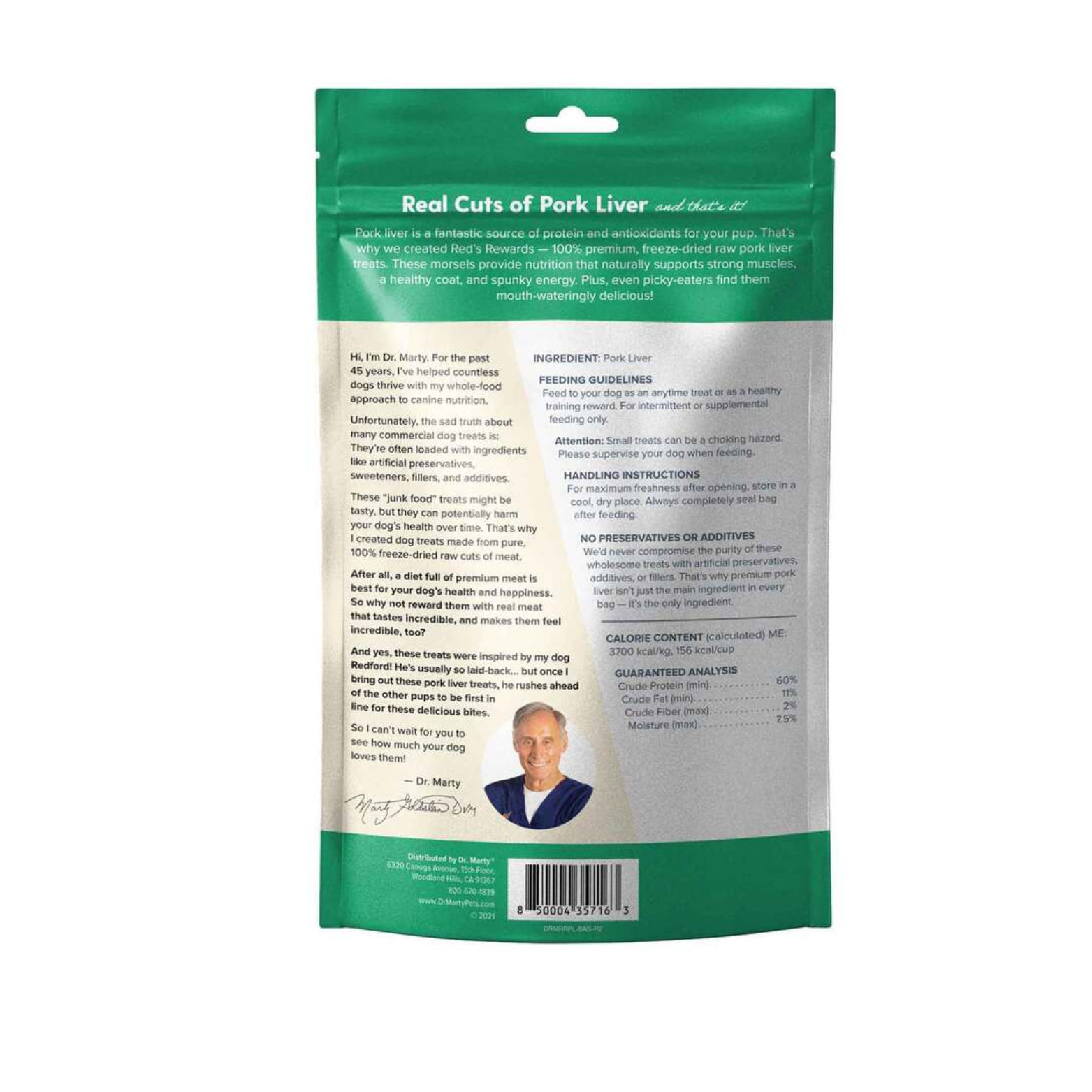 Dr. Marty Grain-Free Freeze Dried Dog Treats Red's Rewards Pork Liver 4 oz