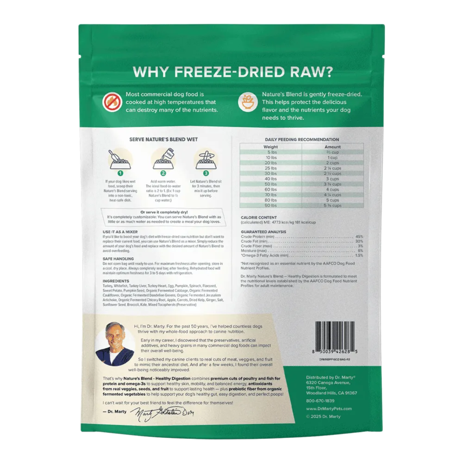 Dr. Marty Freeze Dried Raw Dog Food Turkey & Whitefish Healthy Digestion Nature's Blend