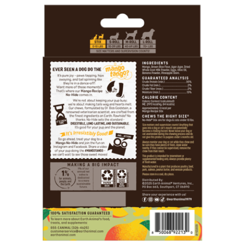 Earth Animal No Hide Mango Stix Dog Treats 20pk