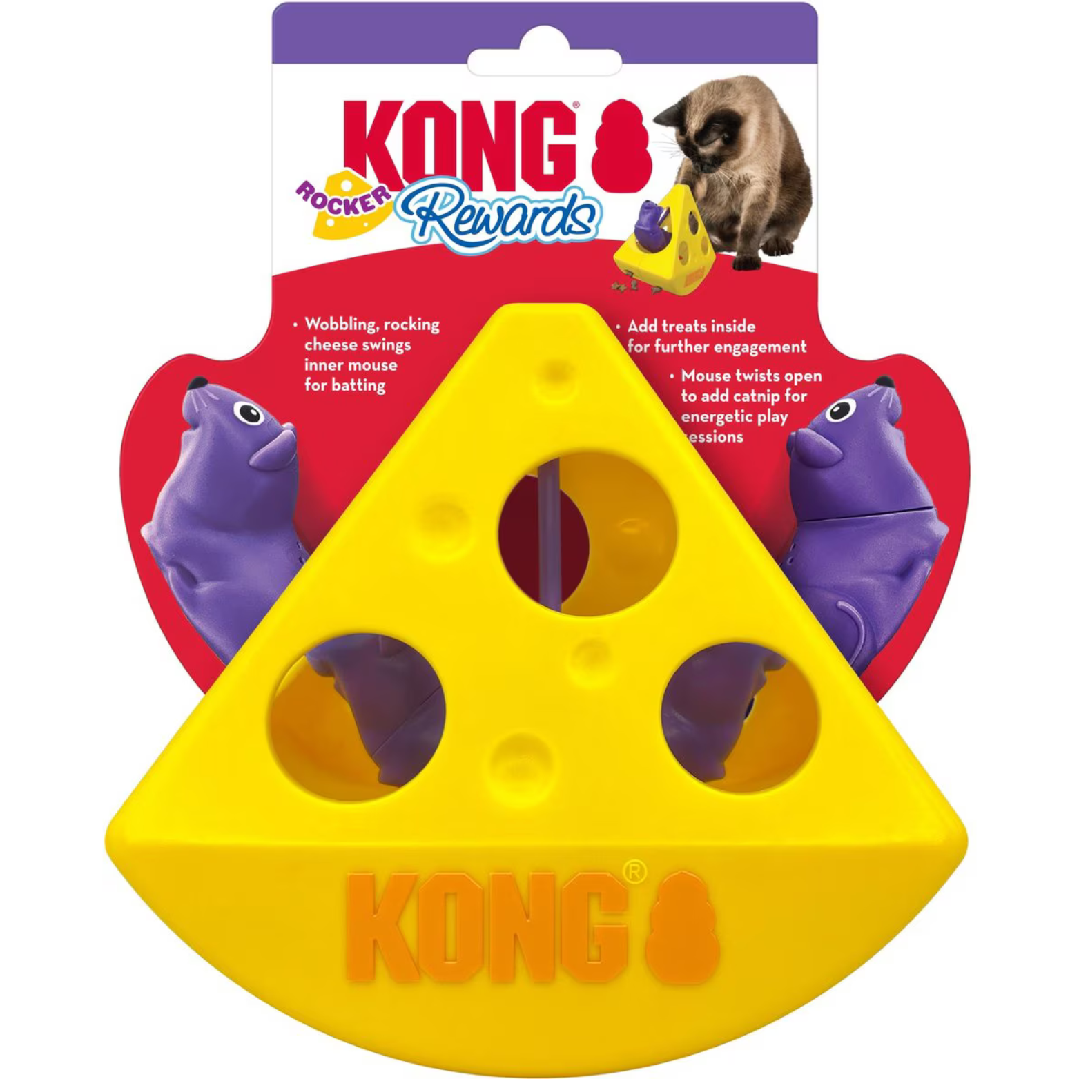 KONG Cat Rewards Rocker Cheese Motion Cat Toy with Catnip, Yellow