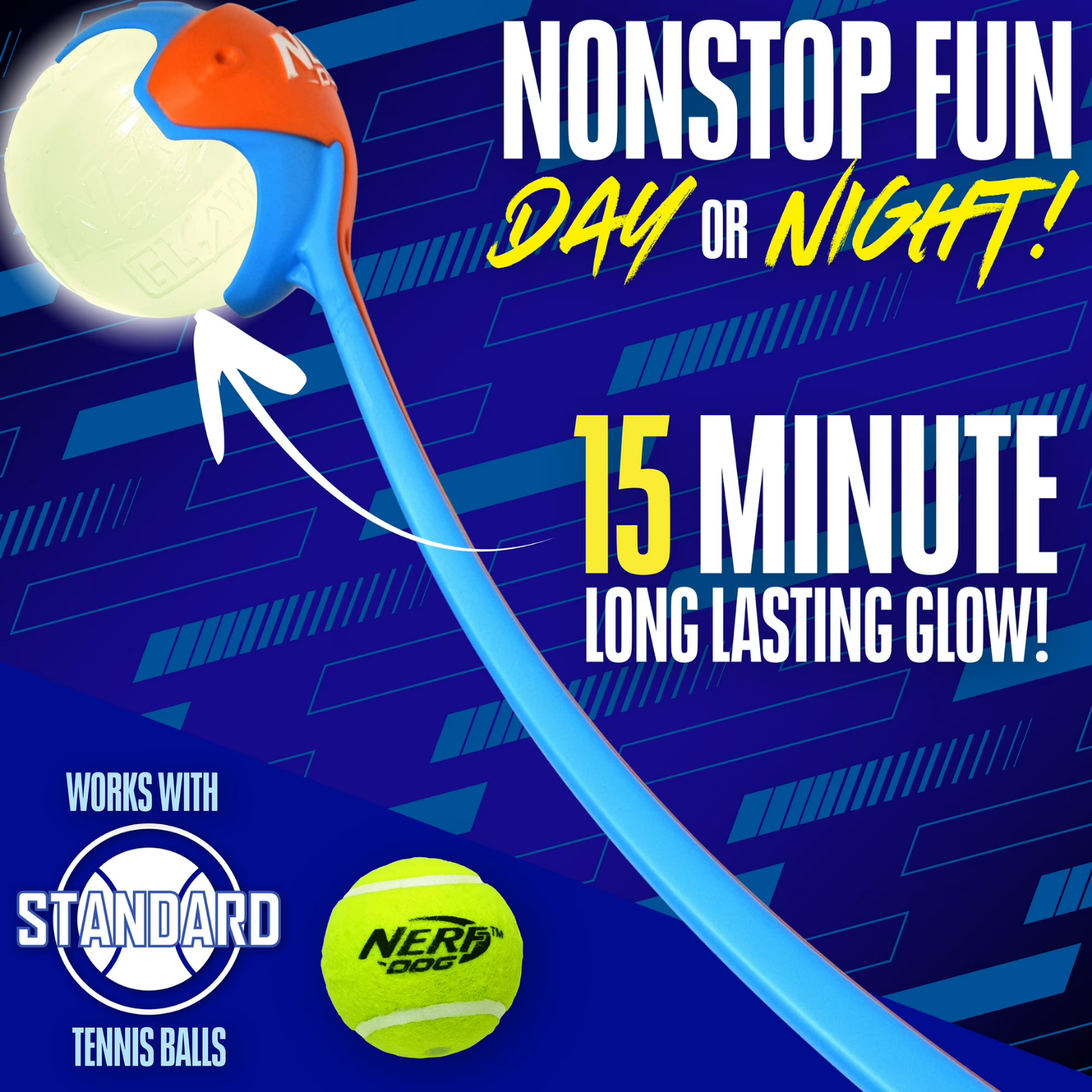 Nerf Dog AirStrike Glow Ball Launcher with TPR Glow Ball, 23 inch