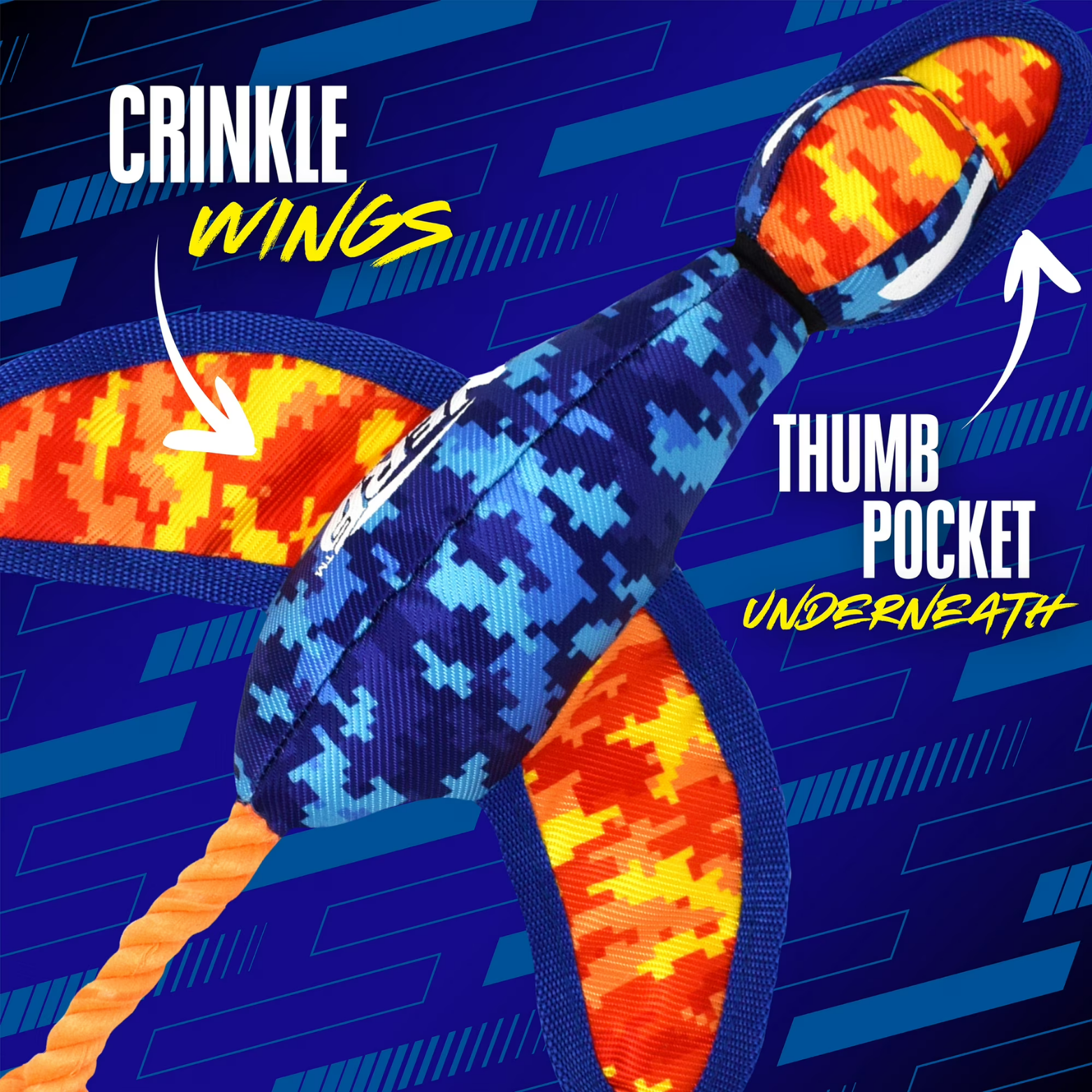 Nerf Dog Digital Camo Crinkle Wing Duck Launching Fetch Dog Toy, Orange/Blue, 16.5 inch