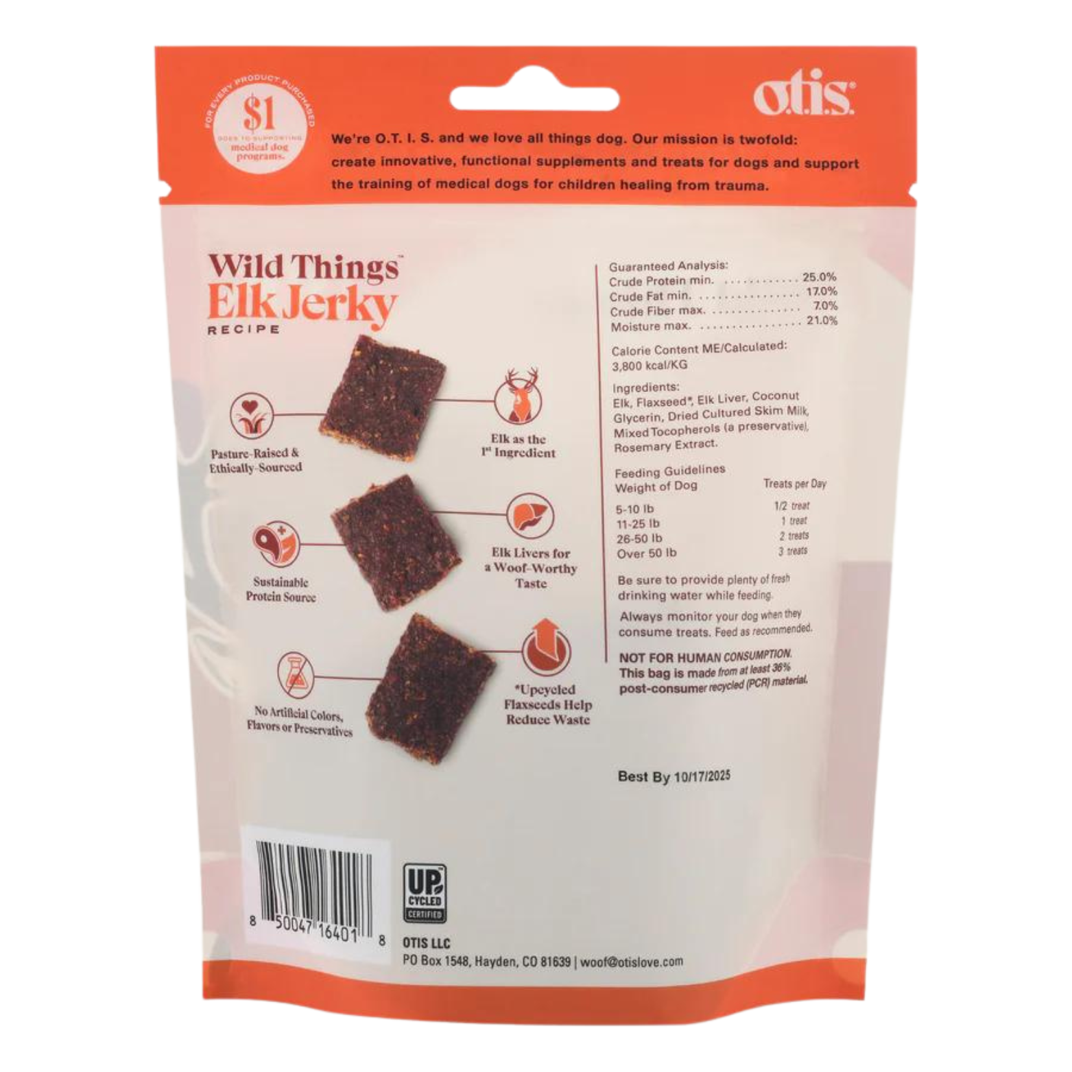 Otis Wild Things Elk Recipe Jerky Dog Treats 4 oz