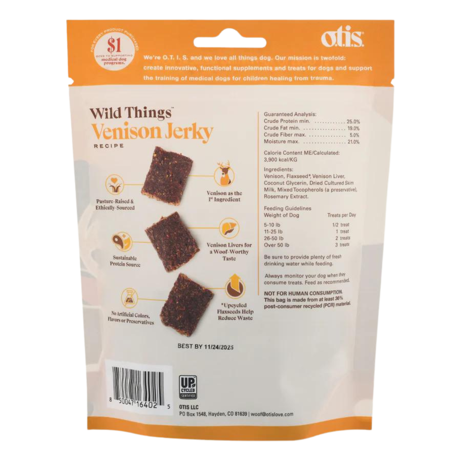 Otis Wild Things Venison Recipe Jerky Dog Treats 4 oz