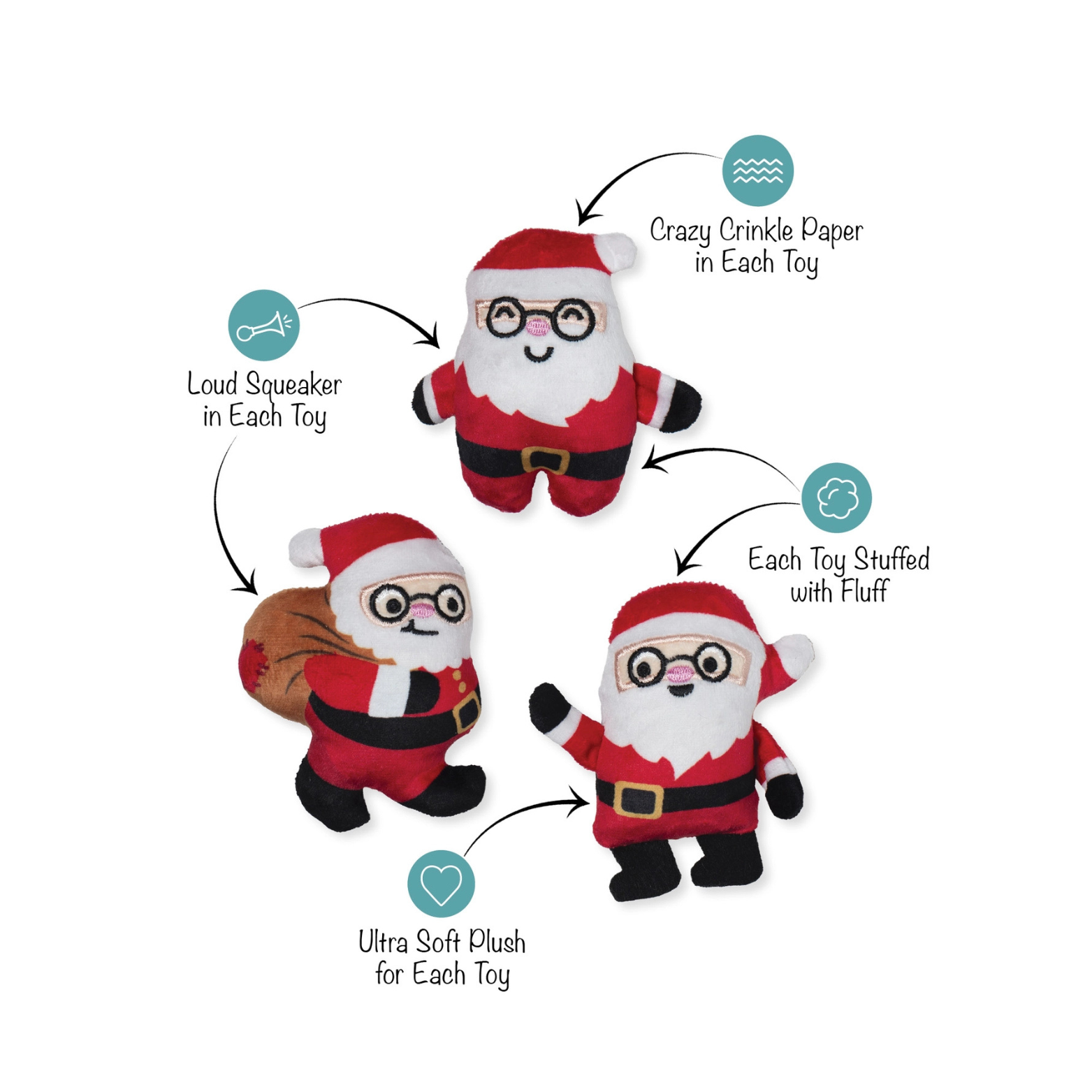 Pet Shop by Fringe Studio Rebel Wo A Claus 3-Piece Set Plush Dog Toy