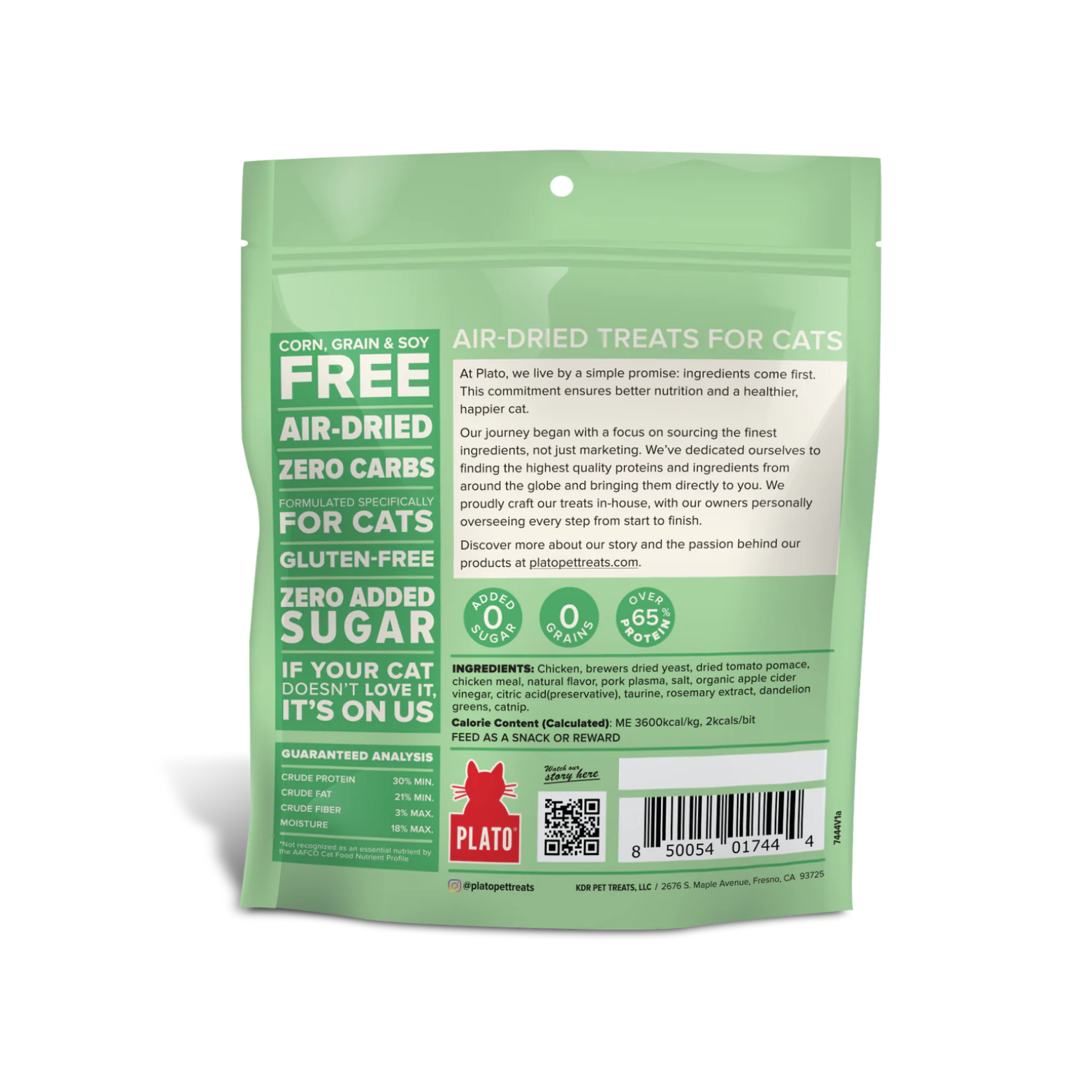 Plato Grain-Free Air Dried Chicken Catnip Cat Treats 2.5 oz