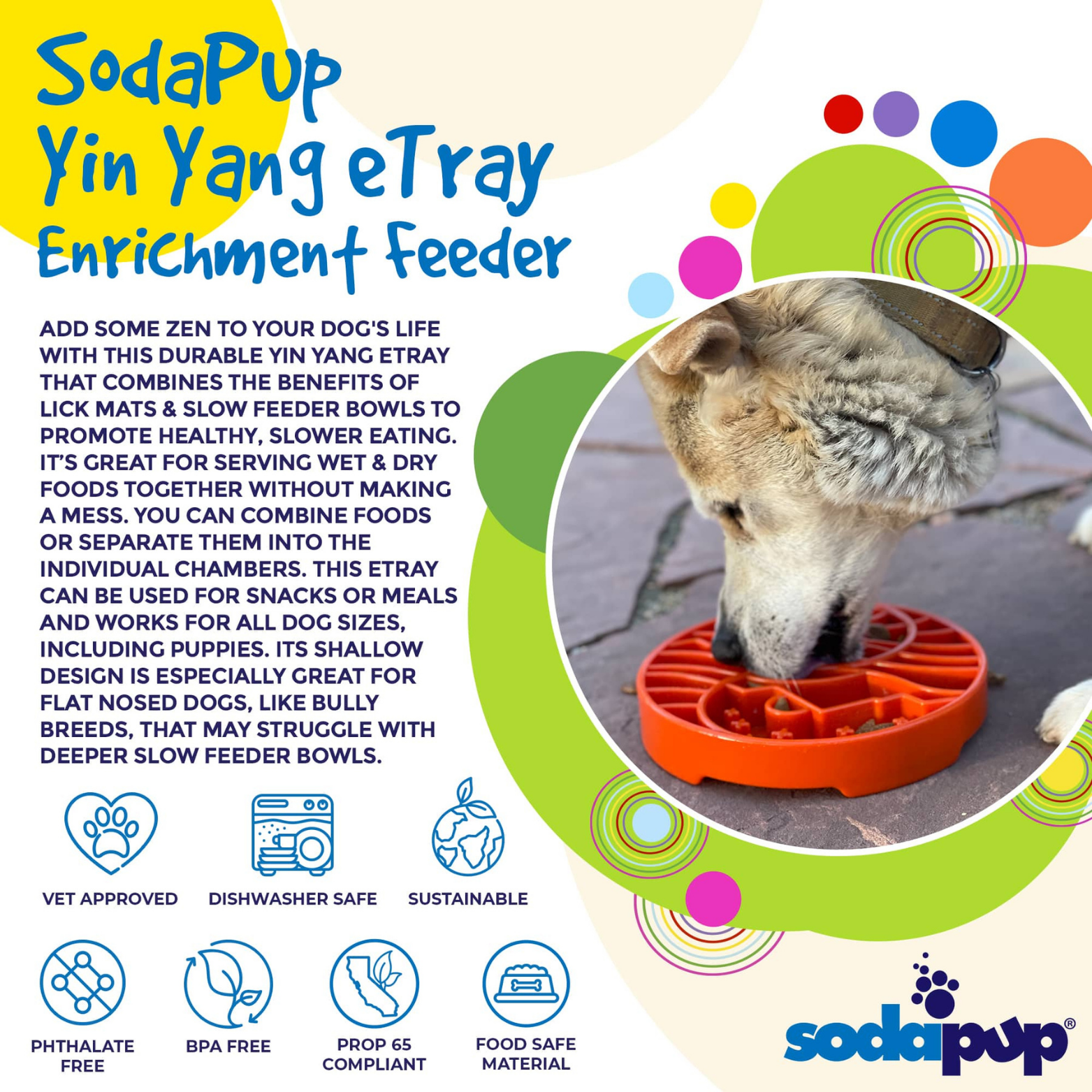 SodaPup Sun & Moon Design Etray Enriching Shallow Slow Feeder for Dogs- Green