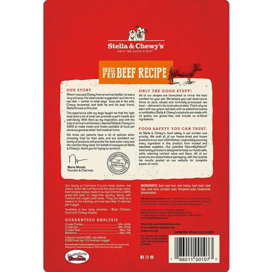 Stella & Chewy's Carnivore Crunch Grass-Fed Beef Recipe Freeze-Dried Dog Treats 3.25 oz - Mutts & Co.