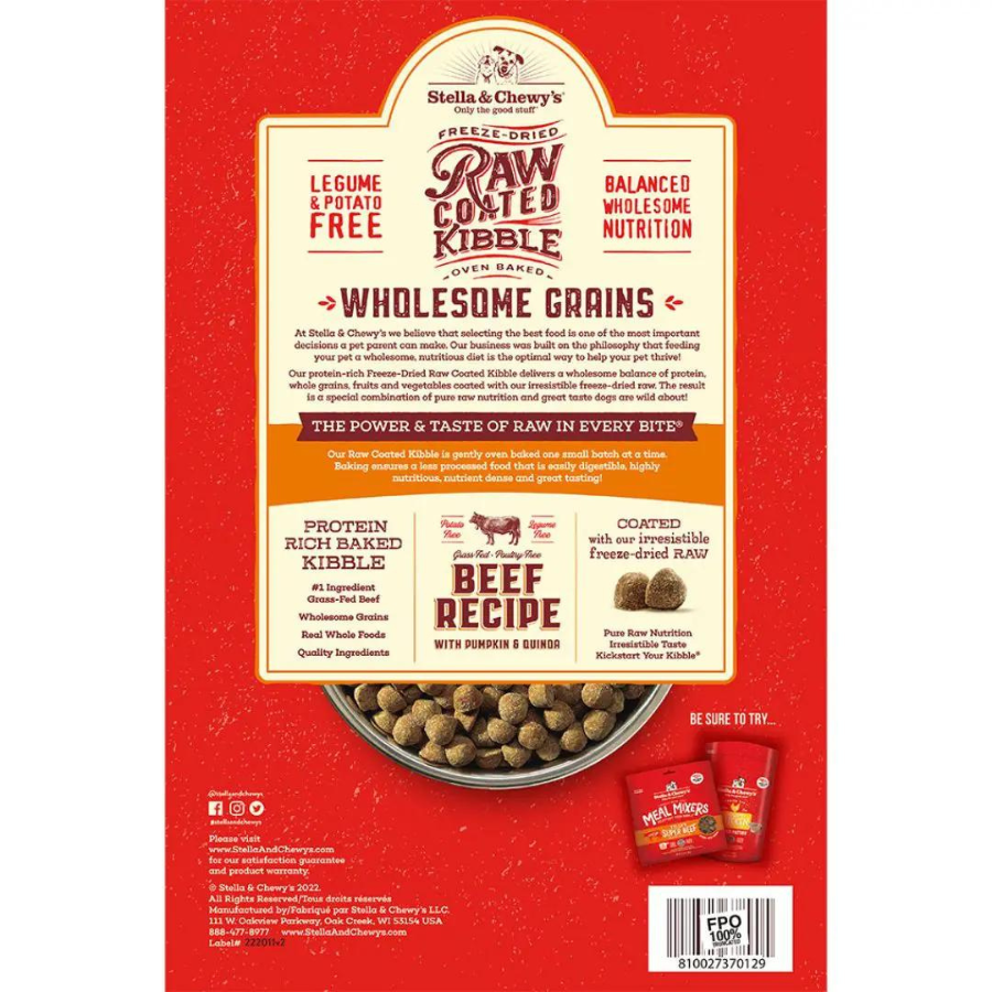 Stella & Chewy's Wholesome Grain Beef Recipe Raw Coated Baked Kibble Dog Food - Mutts & Co.
