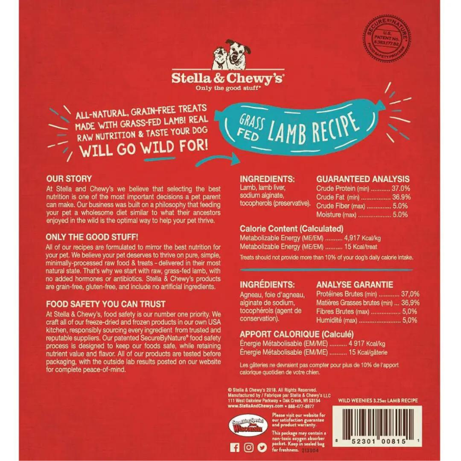 Stella & Chewy's Wild Weenies Grass-Fed Lamb Recipe Freeze-Dried Dog Treats 3.25 oz