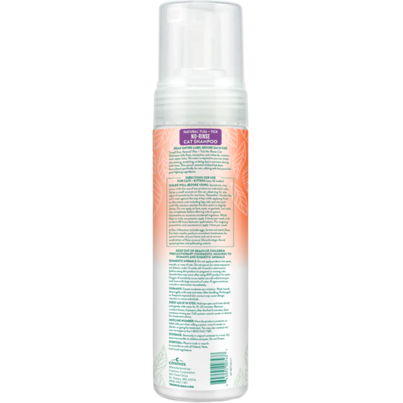 TropiClean Cat Natural Flea & Tick Waterless Shampoo 7.4oz