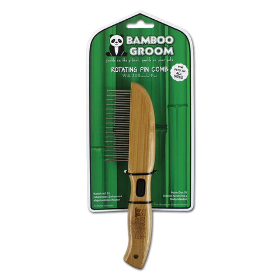 Bamboo Groom Rotating Pin Comb with 31 Rounded Pins