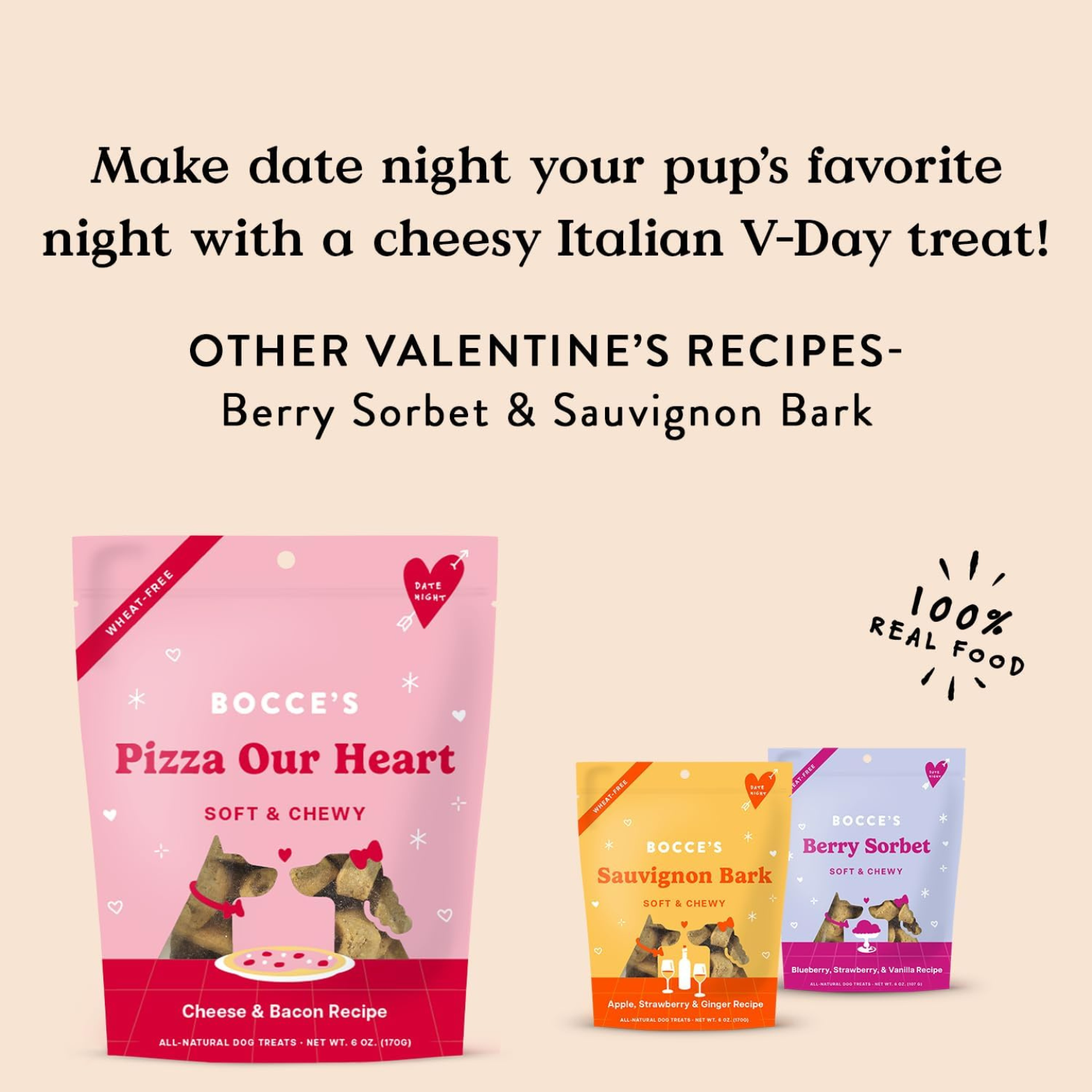 Bocce's Bakery Valentine's Soft & Chewy Pizza Our Heart Wheat Free Dog Treats 6 oz