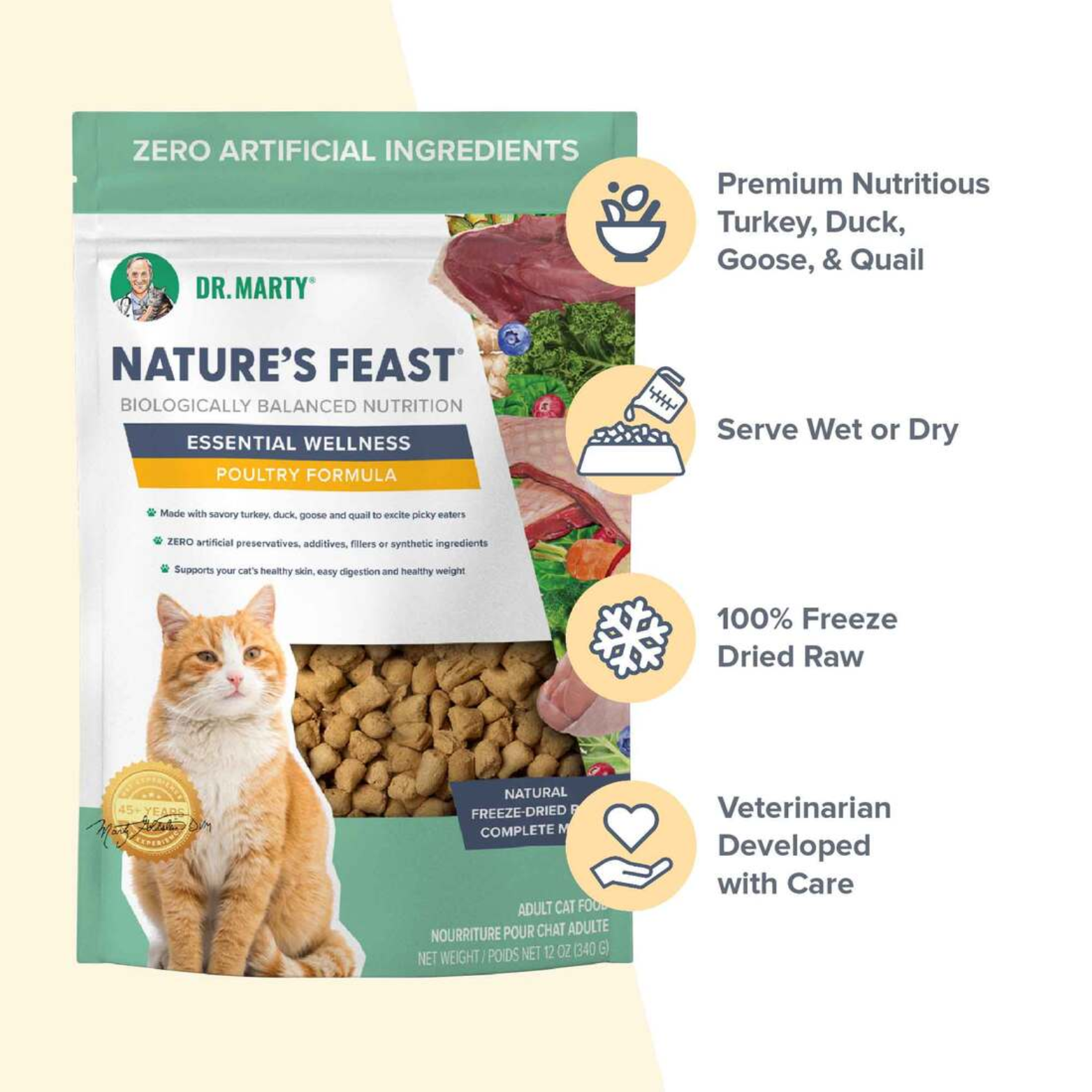Dr. Marty Freeze Dried Raw Cat Food Poultry Nature's Feast 12 oz