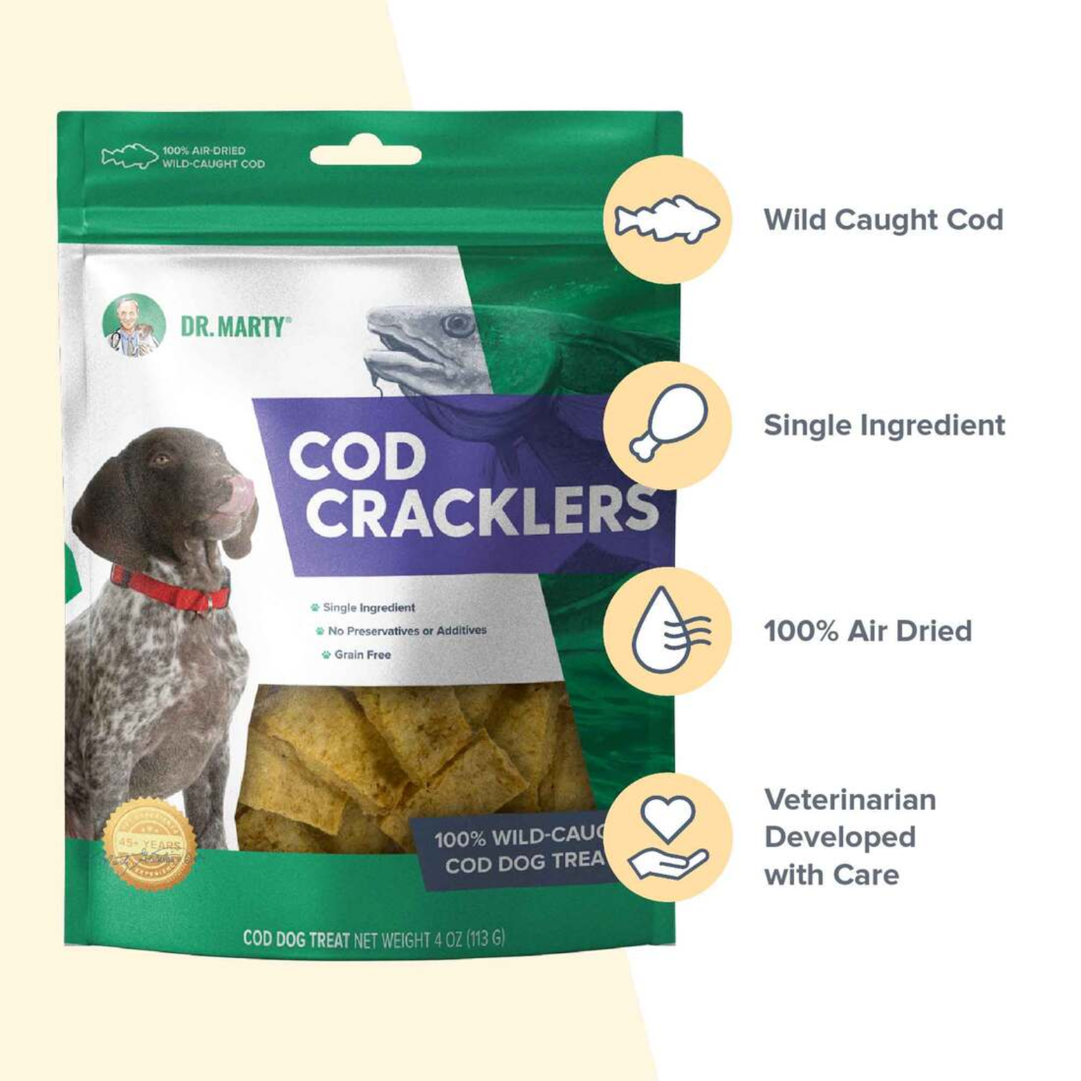 Dr. Marty Grain-Free Air Dried Dog Treats Cod Cracklers 4 oz