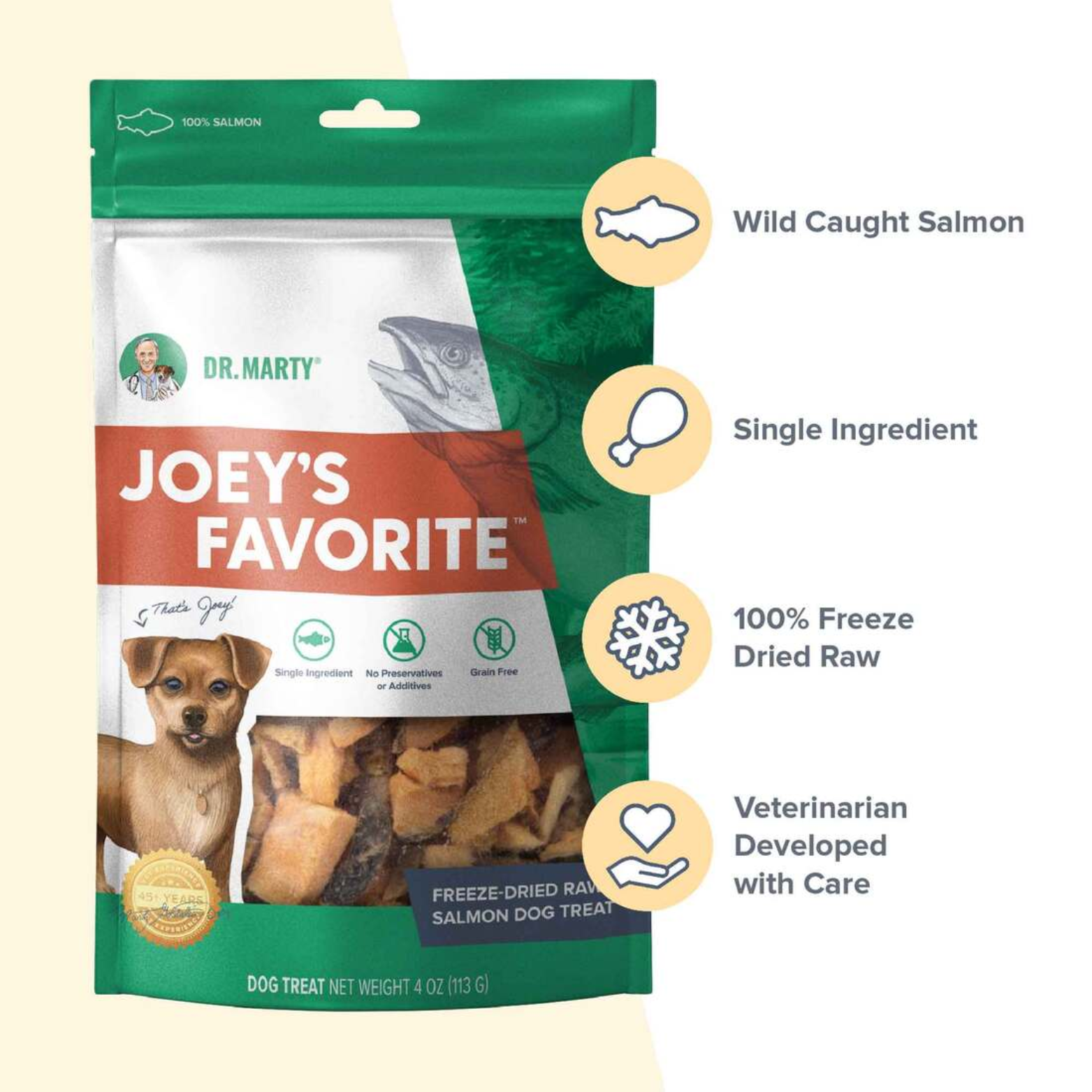 Dr. Marty Grain-Free Freeze Dried Dog Treats Joey's Favorite Salmon 4 oz