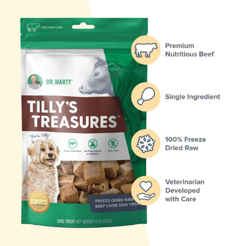 Dr. Marty Grain-Free Freeze Dried Dog Treats Tilly's Treasures Beef Liver 4 oz