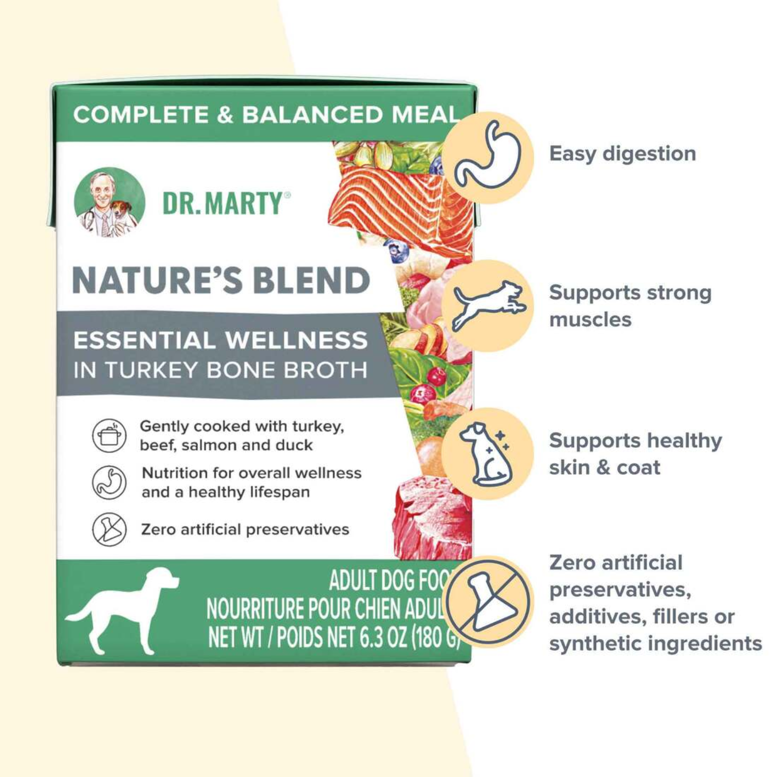 Dr. Marty Wet Dog Food Turkey Beef Salmon & Duck Essential Wellness Tetra Pak 6.3 oz