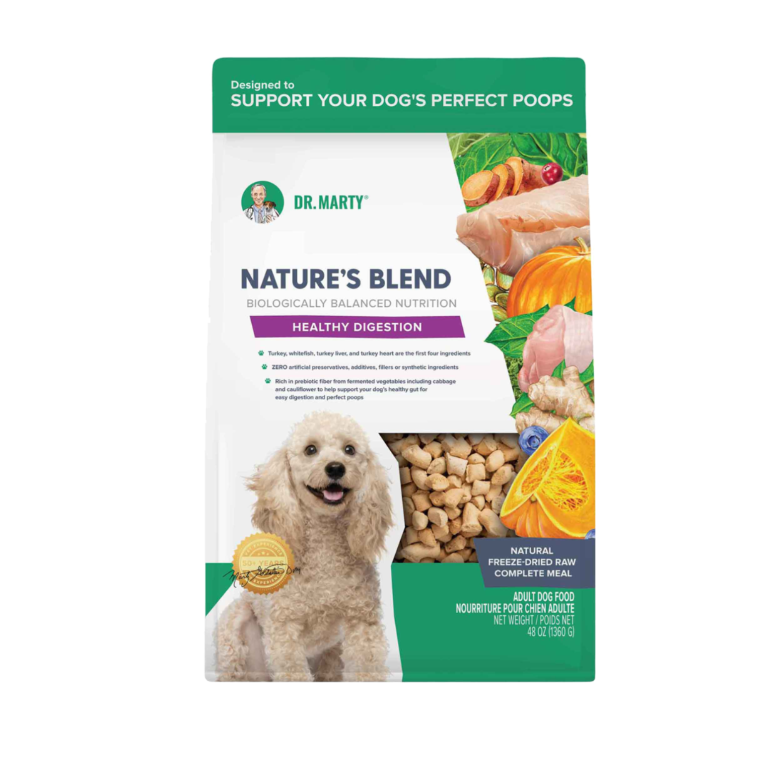 Dr. Marty Freeze Dried Raw Dog Food Turkey & Whitefish Healthy Digestion Nature's Blend