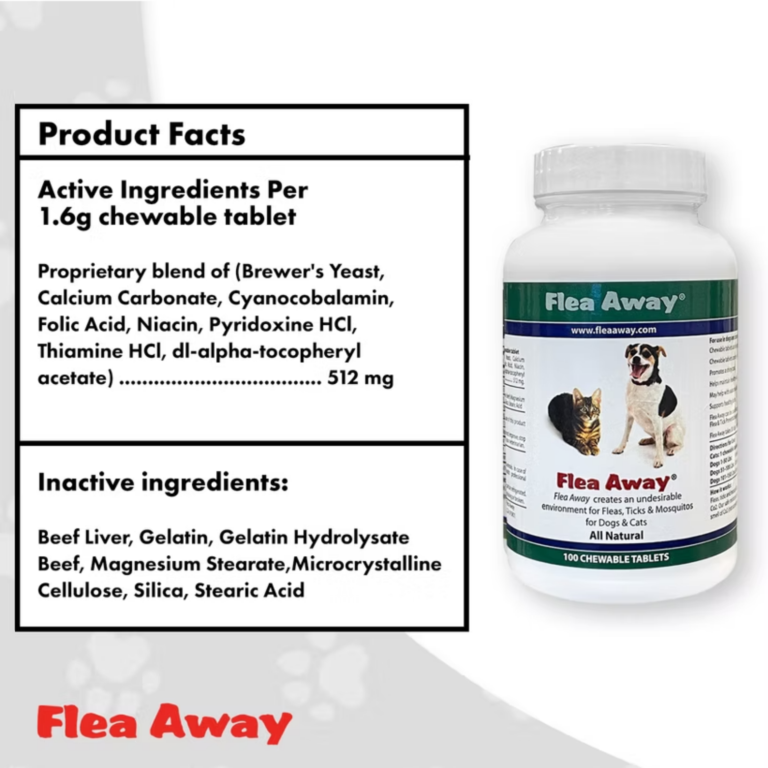 Flea Away Natural Flea, Tick, and Mosquito Repellent Dog & Cat 100ct tablets