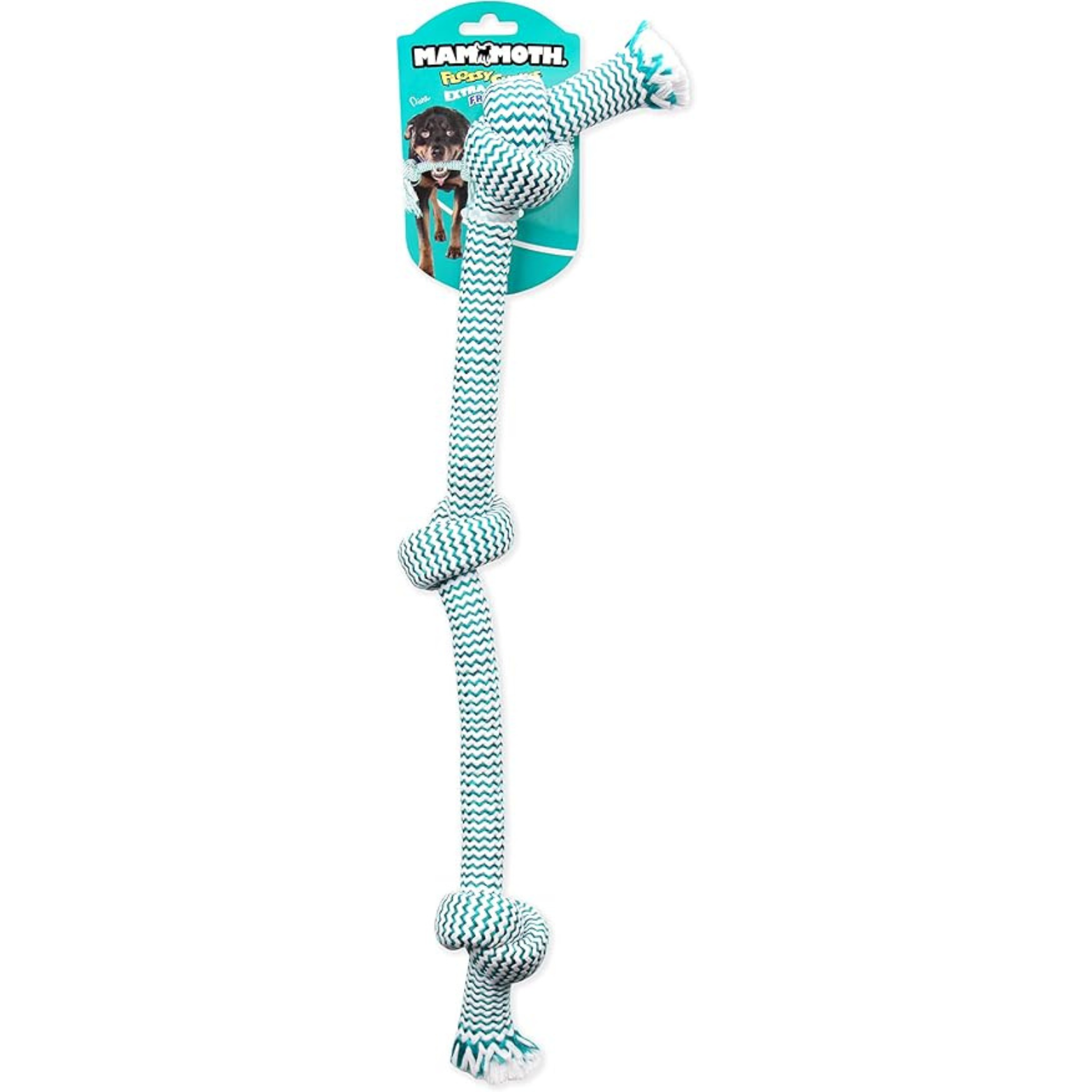 Mammoth Flossy Chews 2-Pack - 100% Cotton White 3-Knot Rope Tug Toy For Dogs, Large 25-Inch