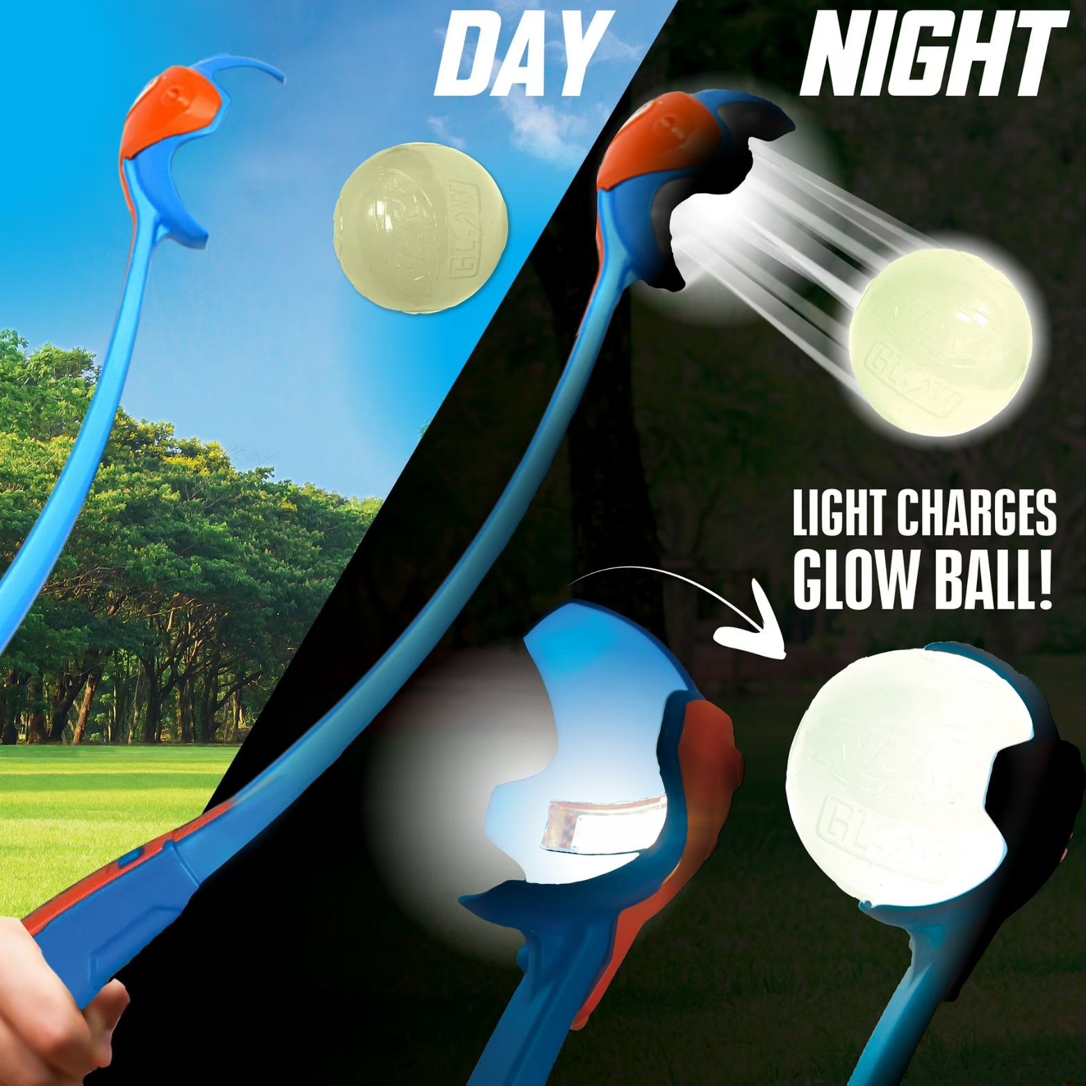 Nerf Dog AirStrike Glow Ball Launcher with TPR Glow Ball, 23 inch