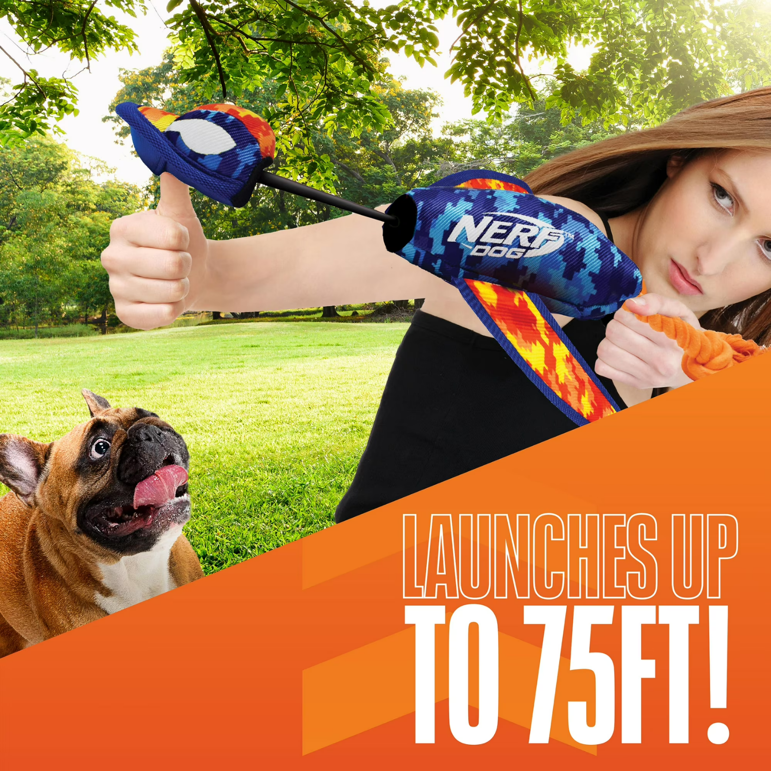 Nerf Dog Digital Camo Crinkle Wing Duck Launching Fetch Dog Toy, Orange/Blue, 16.5 inch