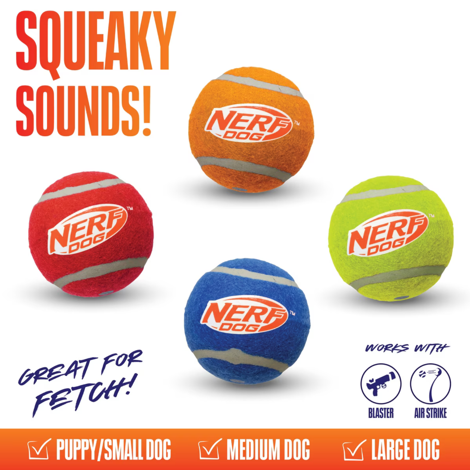 Nerf Dog Squeak Tennis Ball 4-Pack, 2"