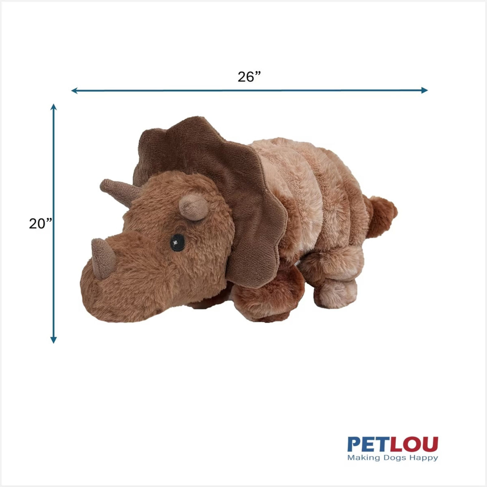 Petlou Ripples Dino Friends Triceratops Dog Toy 26"