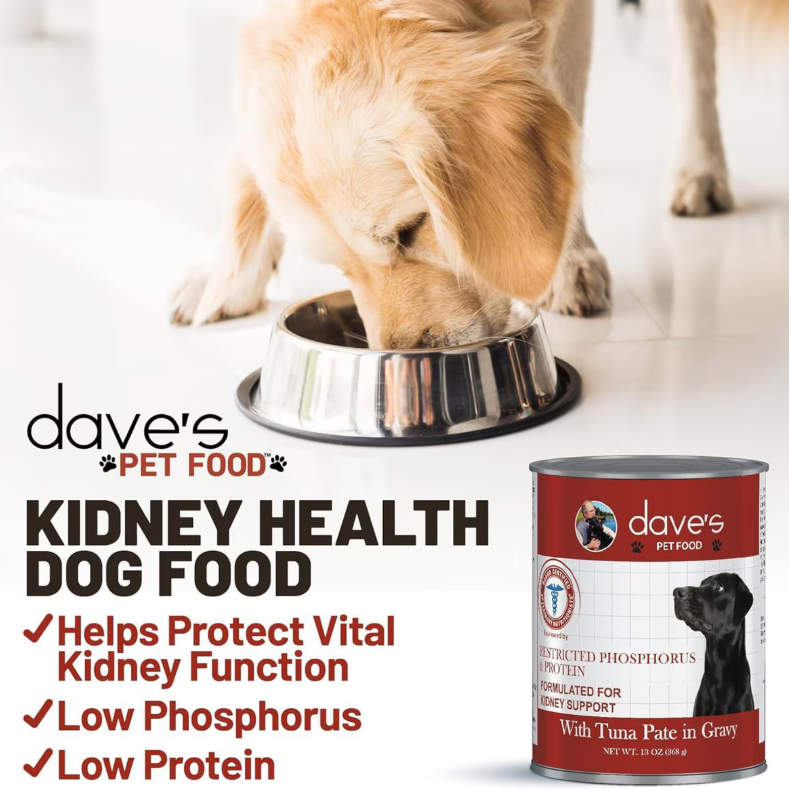 Dave's Pet Food Restricted Phosphorus & Kidney Support Tuna Dinner Canned Dog Food, 13.2-oz