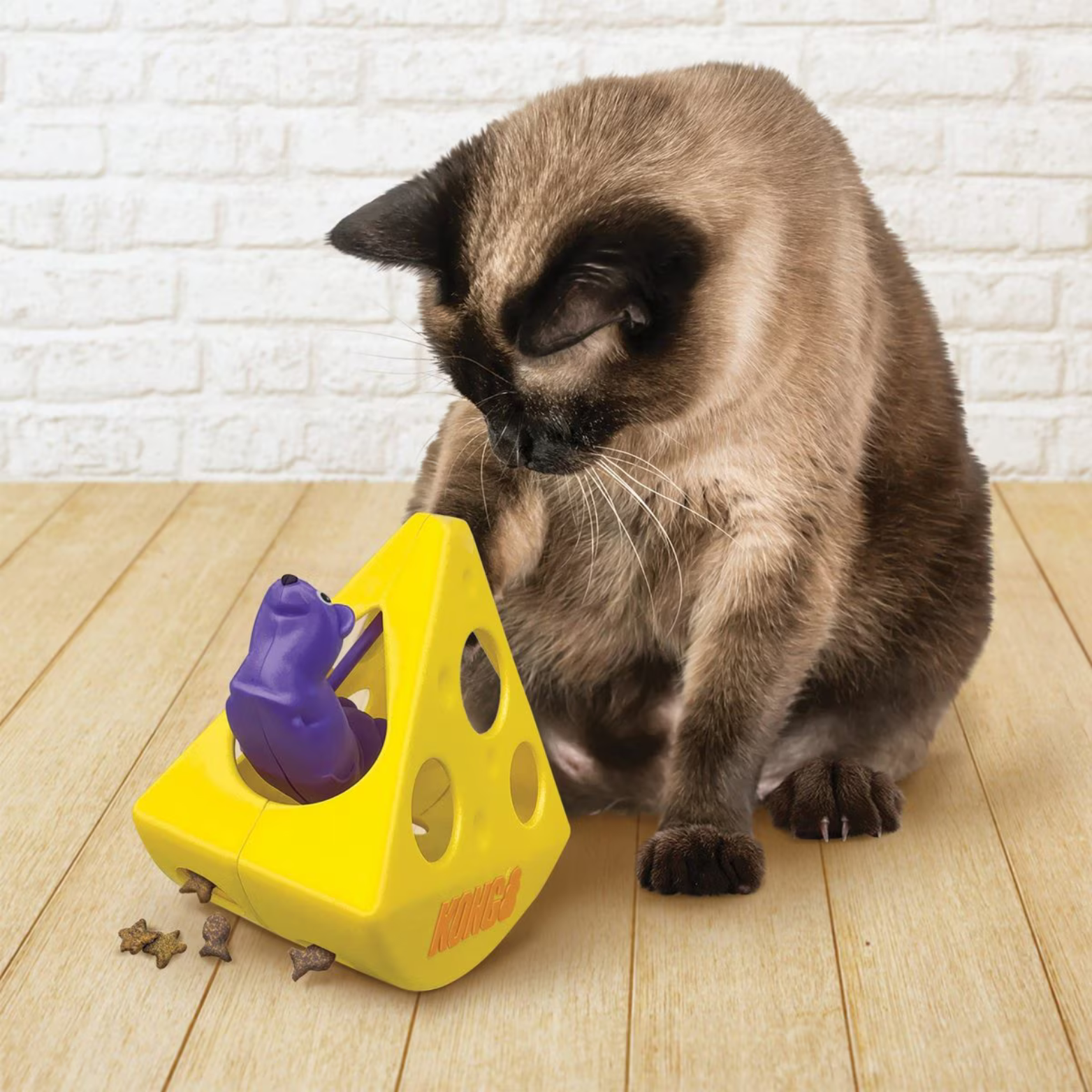 KONG Cat Rewards Rocker Cheese Motion Cat Toy with Catnip, Yellow